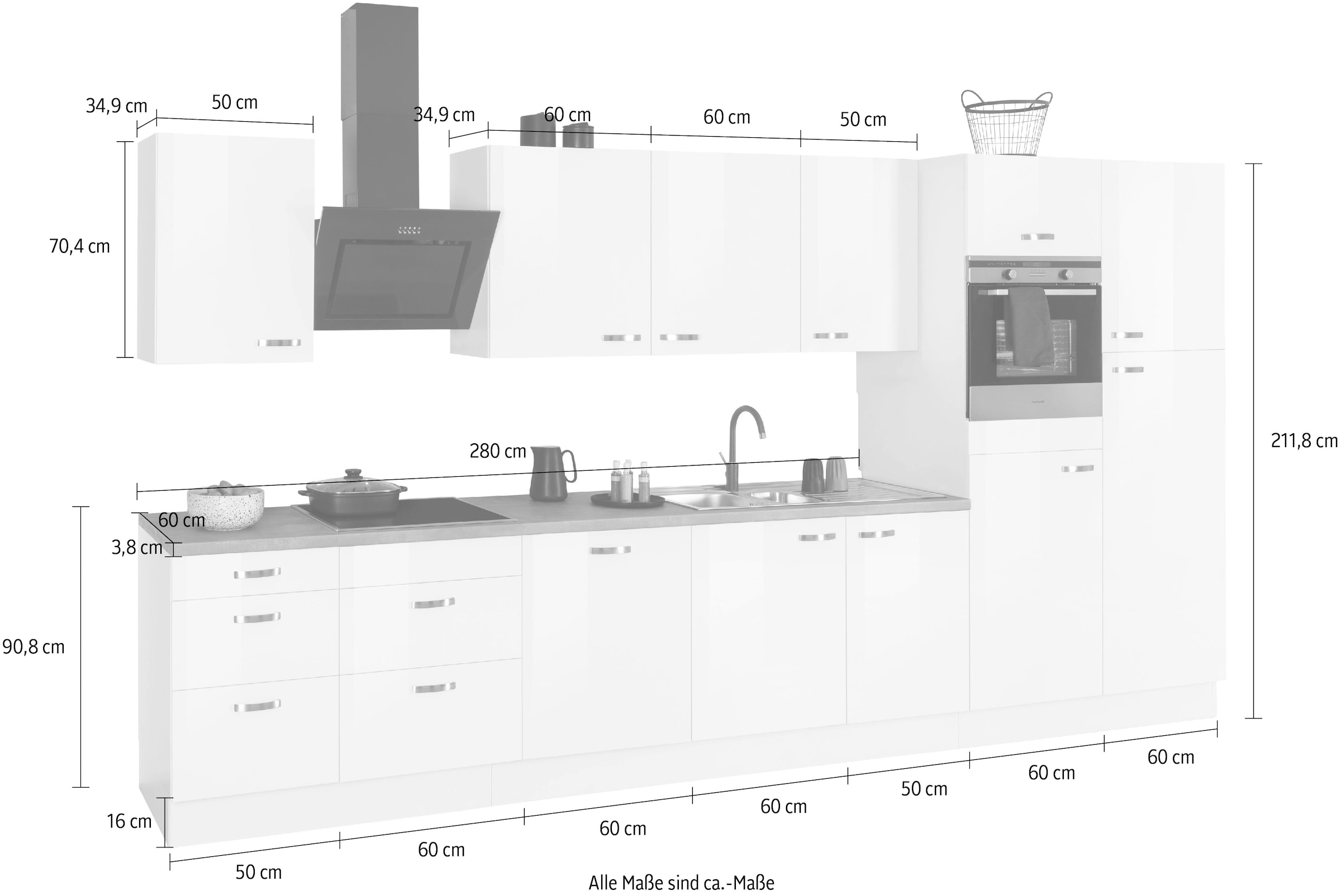 OPTIFIT Küchenzeile »Cara mit Hanseatic E-Geräten«, Breite 400 cm, Induktionskochfeld, Soft-Close-Funktion, Vollauszüge