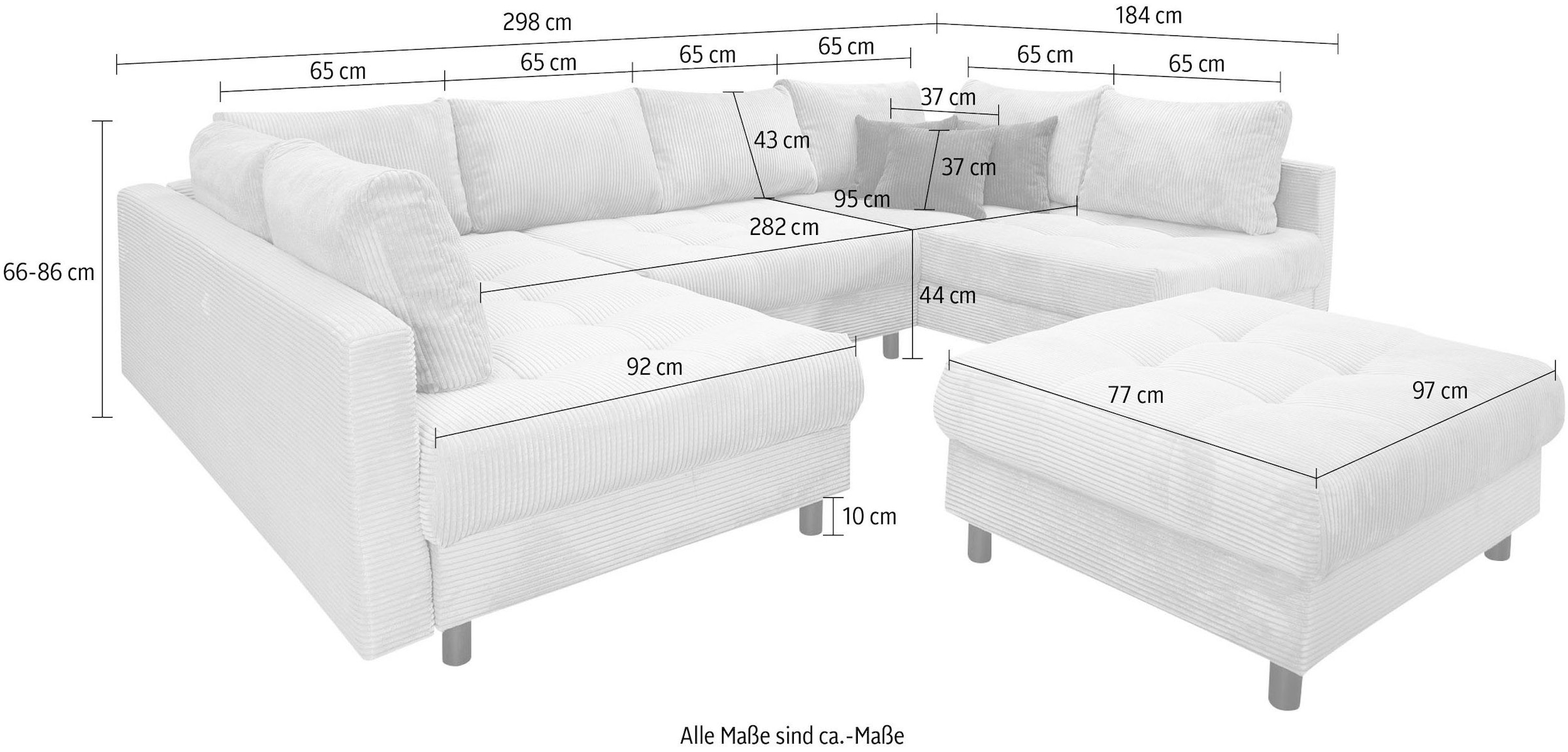 Home affaire Wohnlandschaft »Toni U-Form«, (Cord-Bezug), mit zwei gleich großen Ottomanen, Federkern-Polsterung