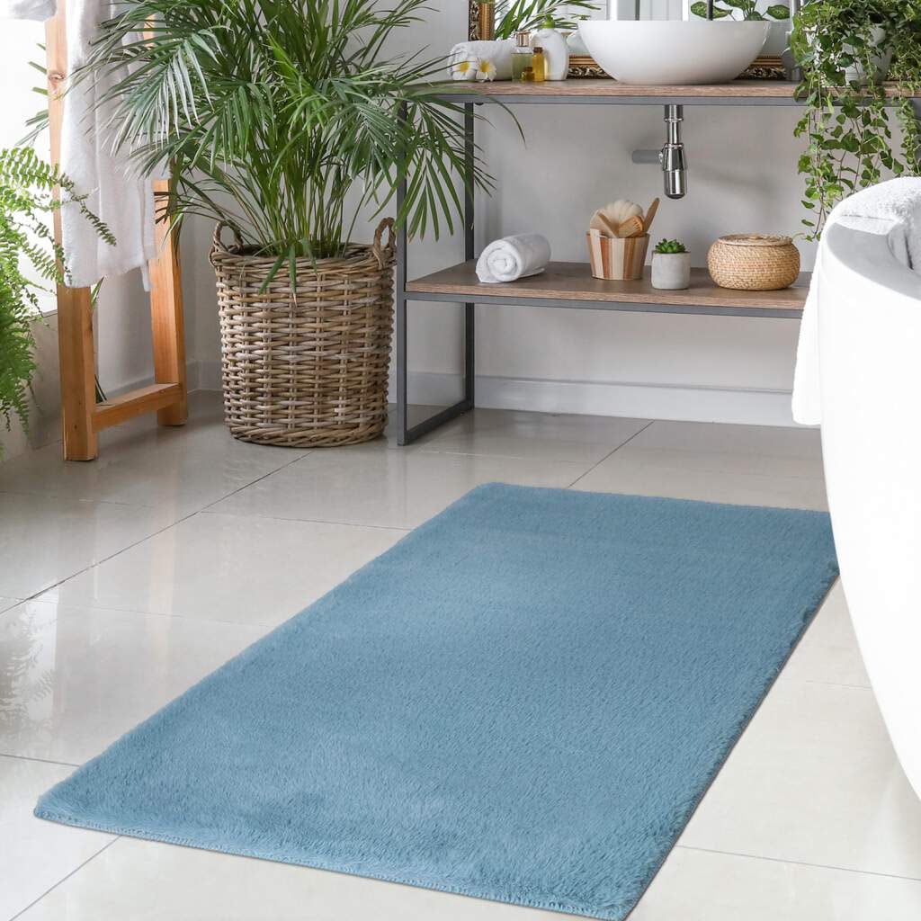 Carpet City Badematte »Topia Mats, Badteppich uni«, Höhe 14 mm, rutschhemmend beschichtet, strapazierfähig, Hochflor, Kaninchen Haptik, Polyester, Badezimmerteppich, waschbar