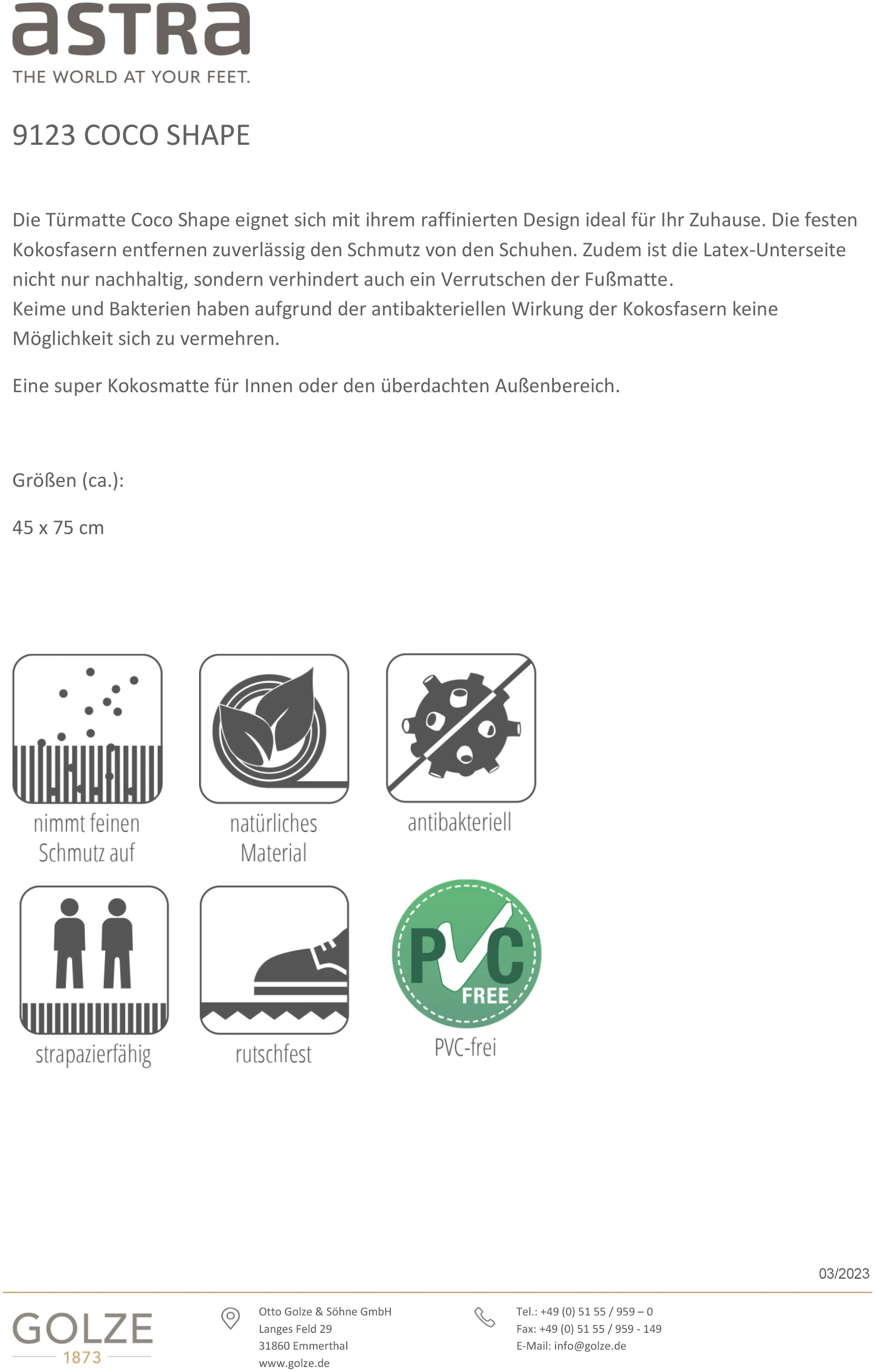 ASTRA Fußmatte »Coco Shape«, rechteckig, 15 mm Höhe, Türmatte, Kokos, schmutzabweisend, rutschfest, In und Outdoor
