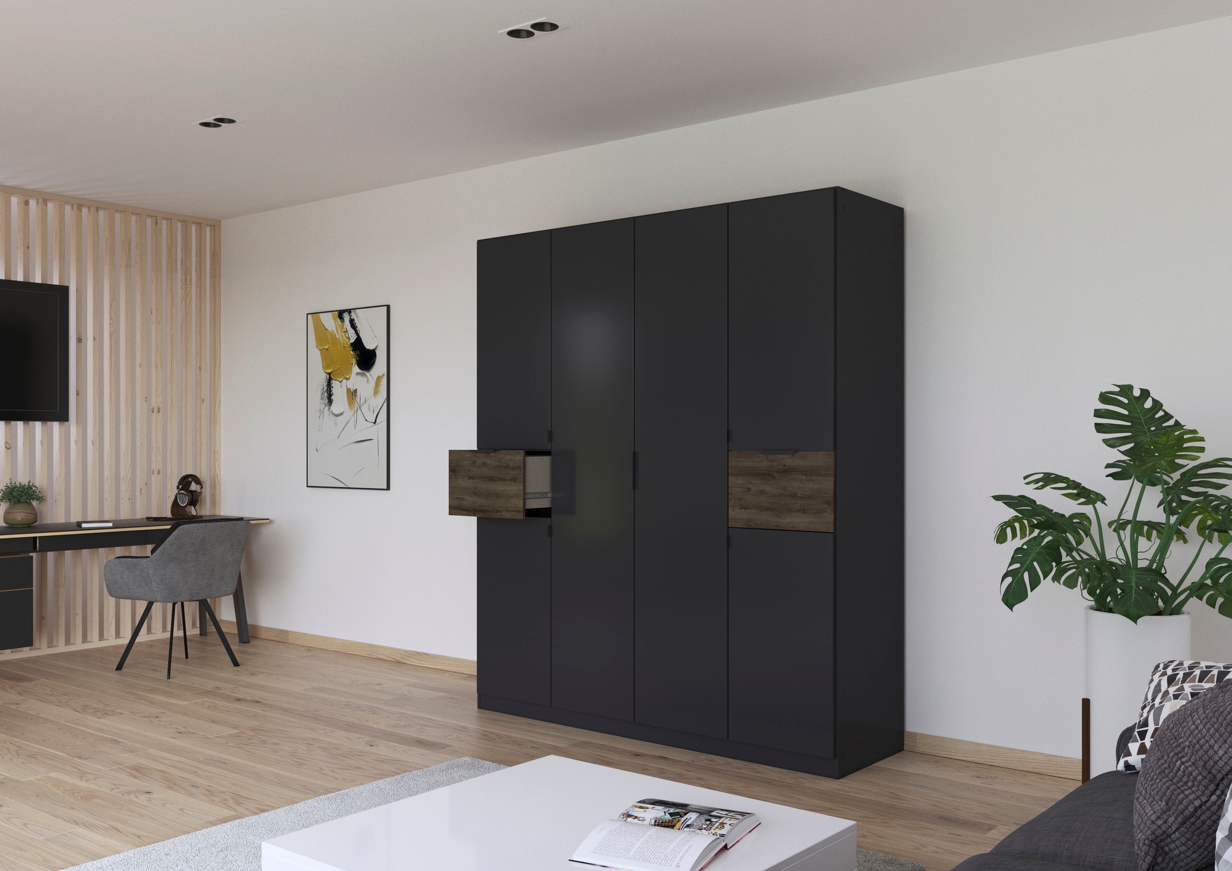 rauch Drehtürenschrank »Kleiderschrank Schrank Garderobe Wäscheschrank TICAO« Schubladen in der Höhe variabel positionierbar,  mit 2 geräumigen Schubladen, viel Stauraum MADE IN GERMANY