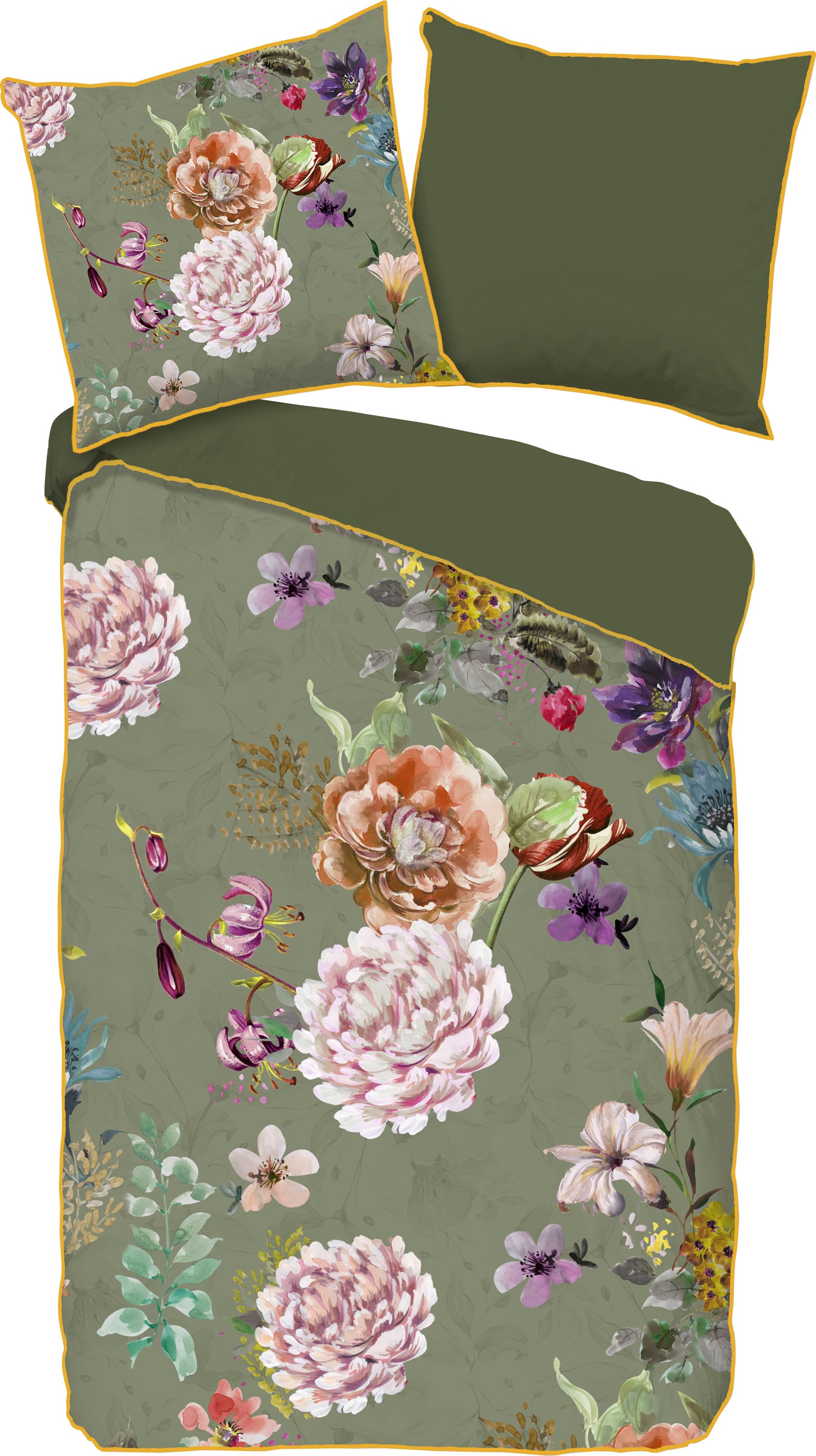 Descanso Wendebettwäsche »Parma«, Baumwolle, Satin, 135x200, Biese, Reißverschluss, Wendeoptik, Blumen