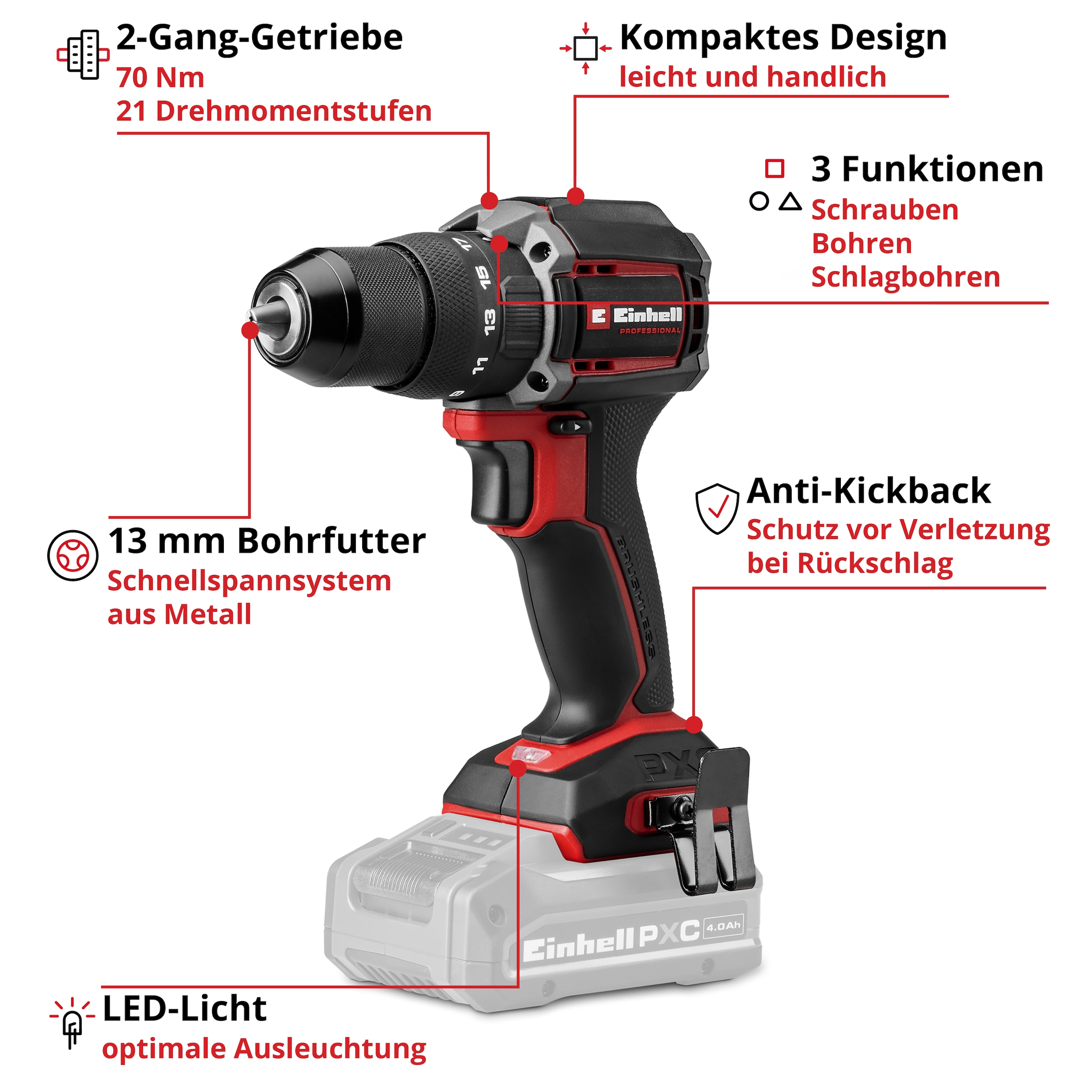 Einhell Akku-Schlagbohrschrauber »Professional TP-CD 18/70-C Li-i BL - Solo« ohne Akku und Ladegerät