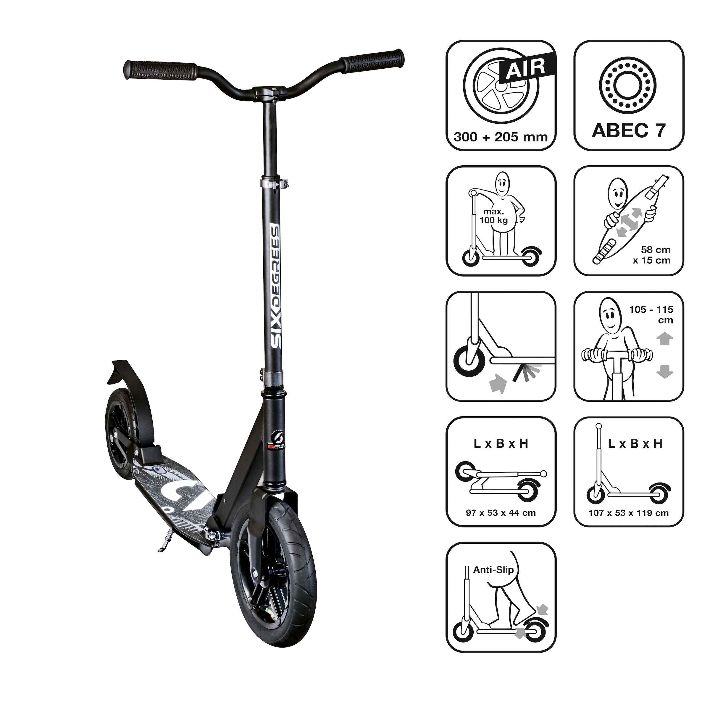 Six Degrees Scooter »Aluminium Scooter All Terrain 300/205 mm«
