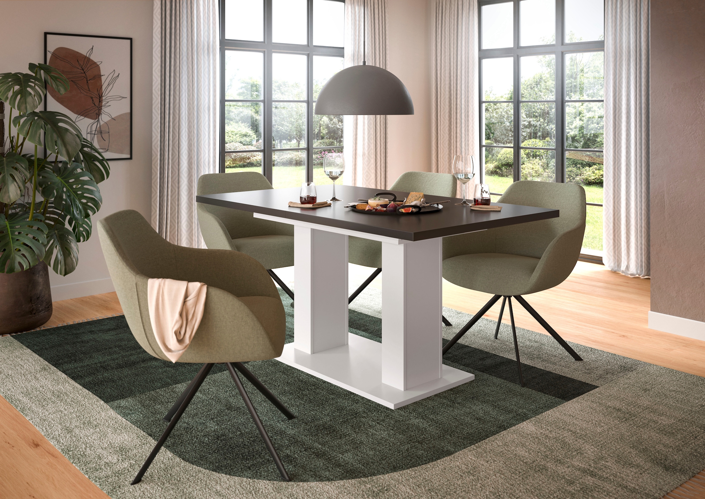 INOSIGN Esstisch »Motus, ausziehbar 150 -190 cm, inklusive 40 cm Einlegeplatte«, (Set, 1 St.), Doppelsäulengestell mit Bodenplatte, Tisch, Esstisch, Küche