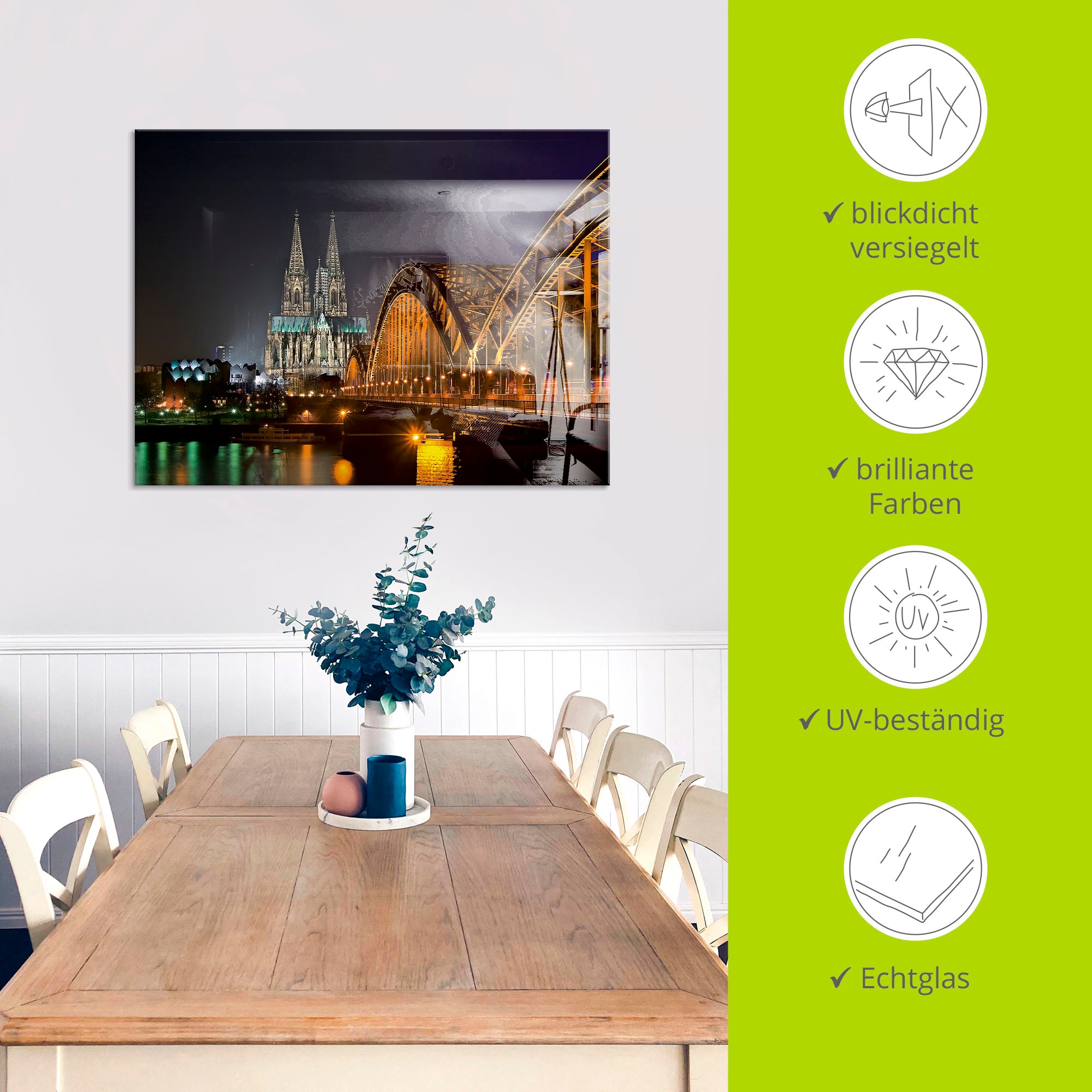 Artland Glasbild »Kölner Dom mit Brücke«, Deutschland, (1 St.), in verschiedenen Größen