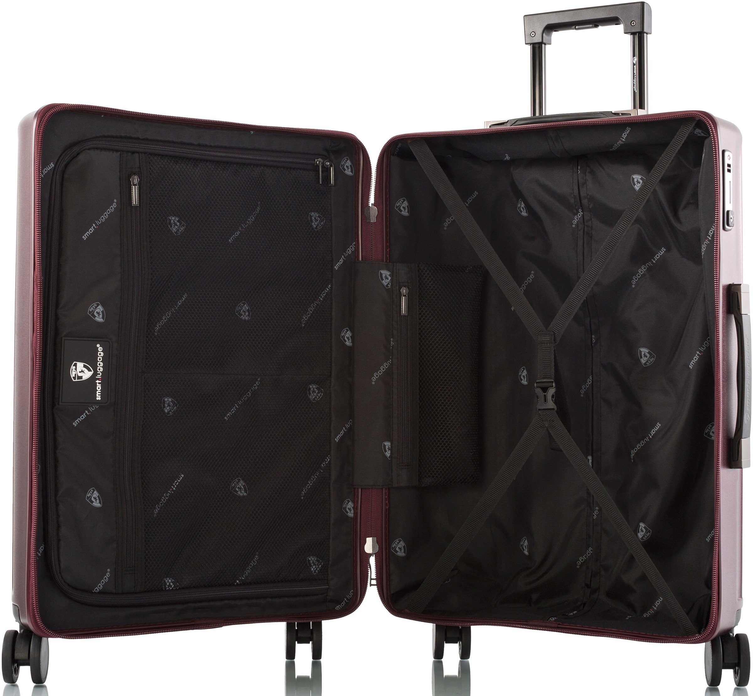 Heys Hartschalen-Trolley »Smart Luggage®, 53 cm, Burgund«, 4 Rollen, Handgepäck vollständig venetztes High-End-Gepäck mit App-Funktion