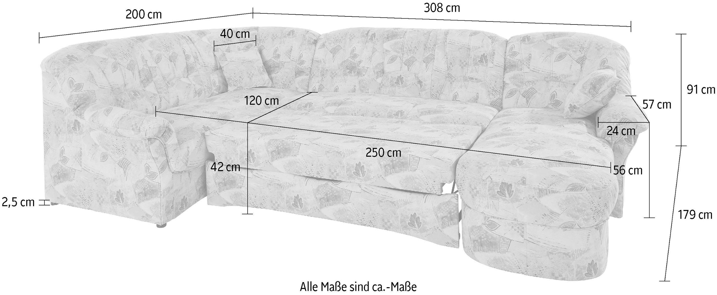 DOMO collection Wohnlandschaft »Bahia mit viel Platz, zeitloses Design, U-Form«, wahlweise mit Bettfunktion