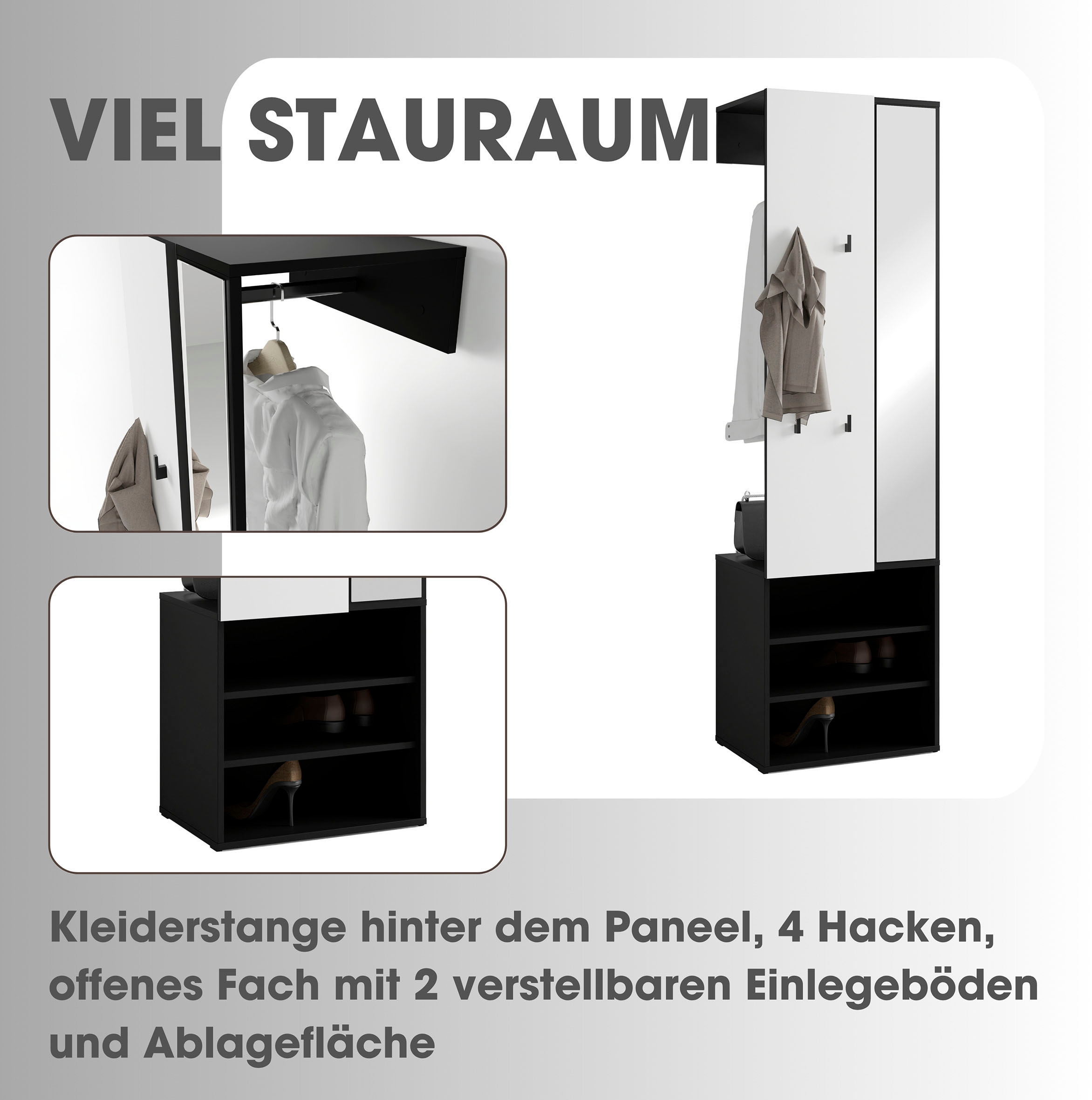 byLIVING Kompaktgarderobe »Dielen - Set Andorra« 1 Stk. tlg. maximale Ordnung auf wenig Fläche mit Spiegel, Kleiderstange und Haken