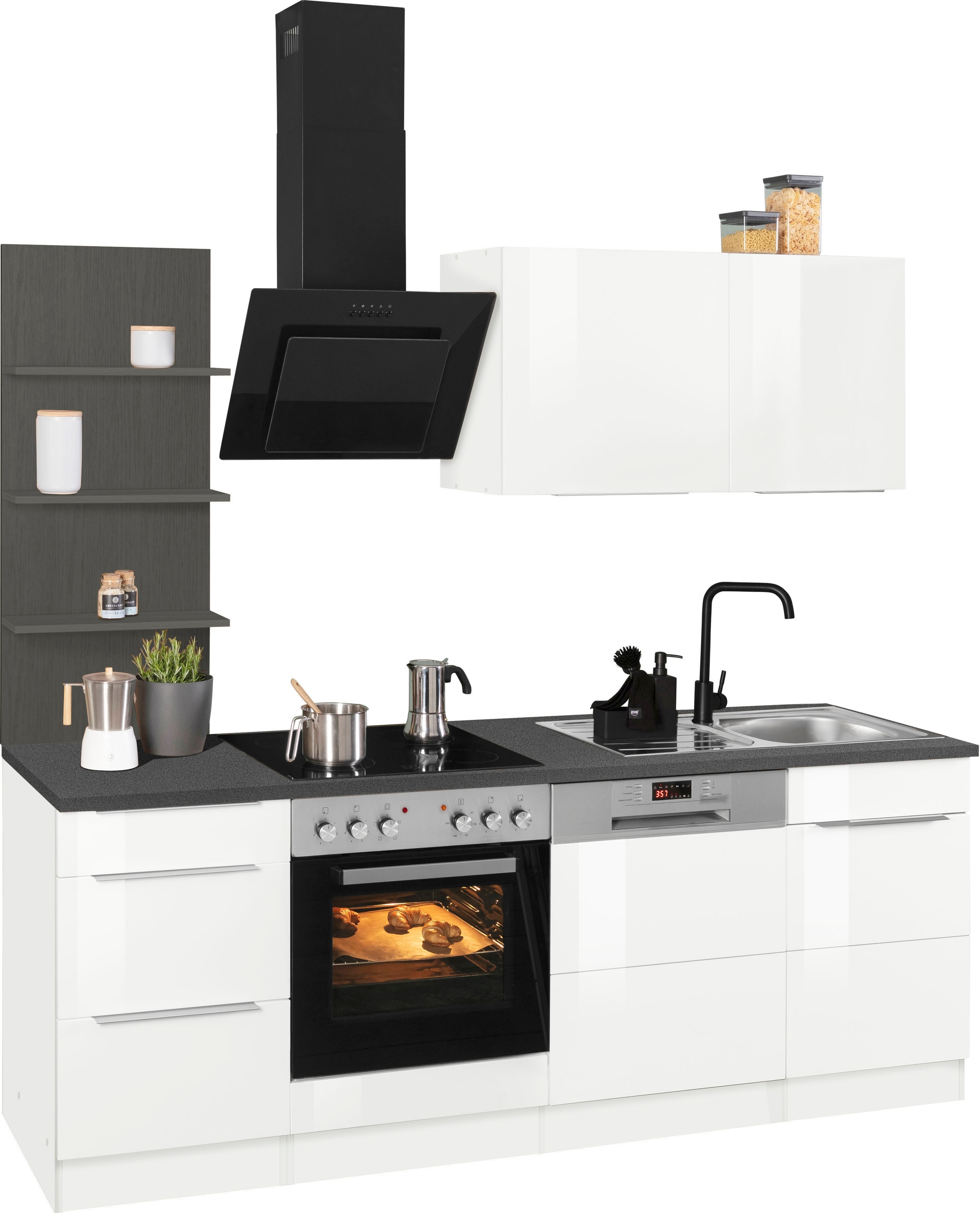 KOCHSTATION Küchenzeile »KS-Brindisi«, Breite 220 cm, wahlweise mit E-Geräten, mit MDF-Fronten und Regal