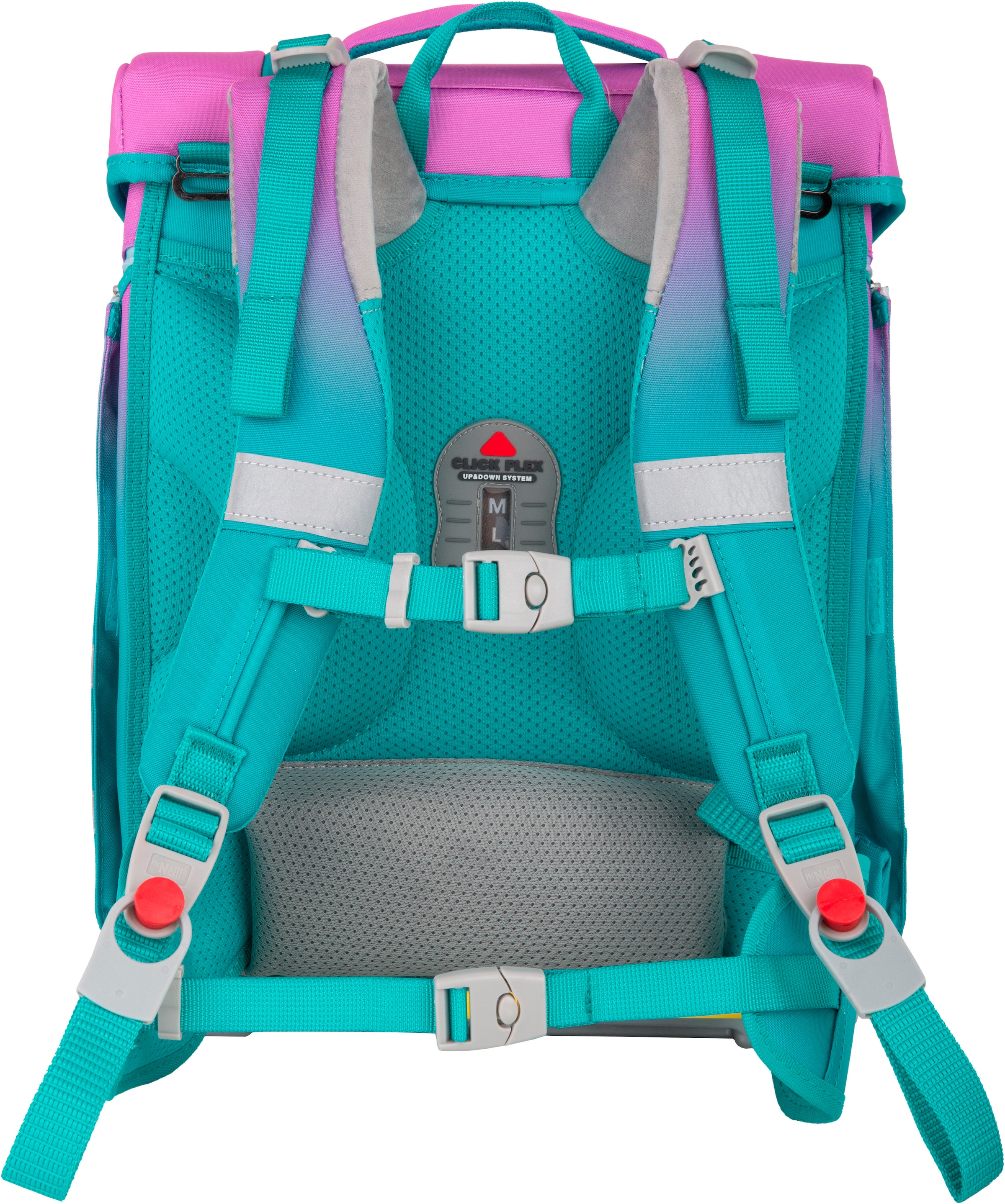 McNeill Schulranzen »Perfecto, Blueberry« reflektierende Streifen auf den Schultergurten;retroreflektierende Flächen inkl. Federmäppchen, Turnbeutel, Schlamperrolle & Motivmagnet