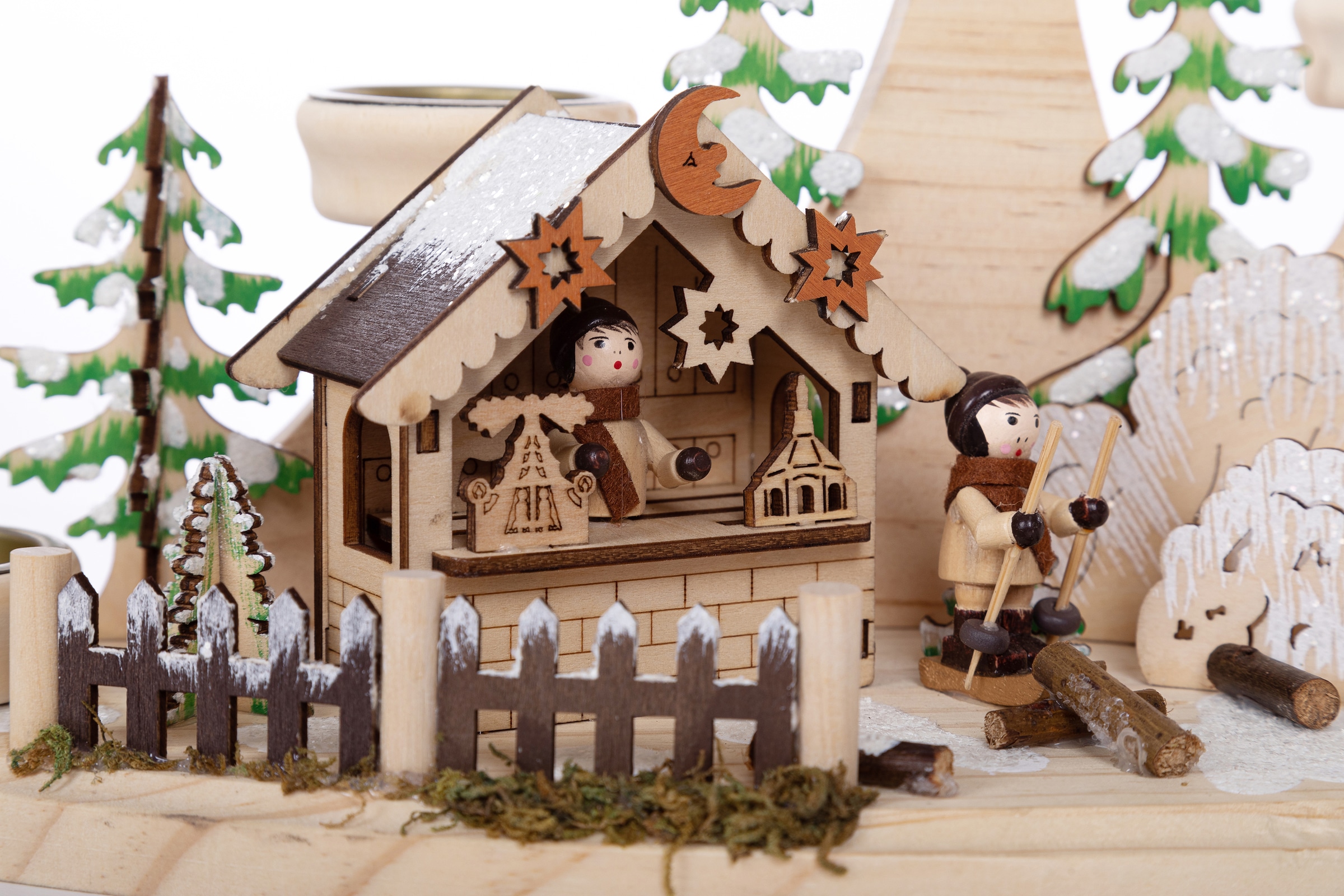 Myflair Möbel & Accessoires Teelichthalter »Weihnachtsdeko«, (1 St.), Winterlandschaft aus Holz