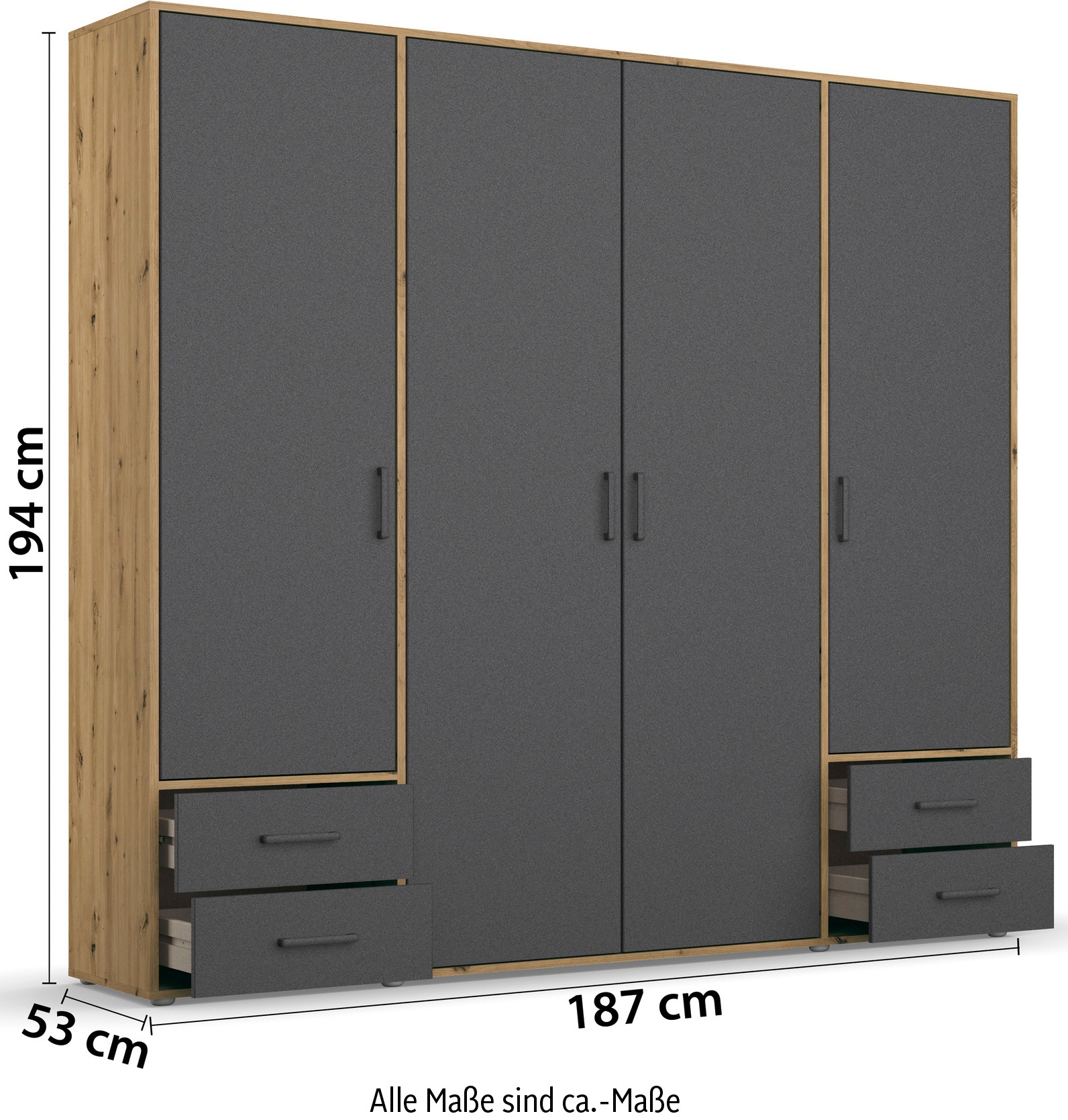 rauch Drehtürenschrank »Kleiderschrank Schrank Garderobe Wäscheschrank VOYAGER«, moderne Griffe in Graumetallic mit Außenschubkästen MADE IN GERMANY