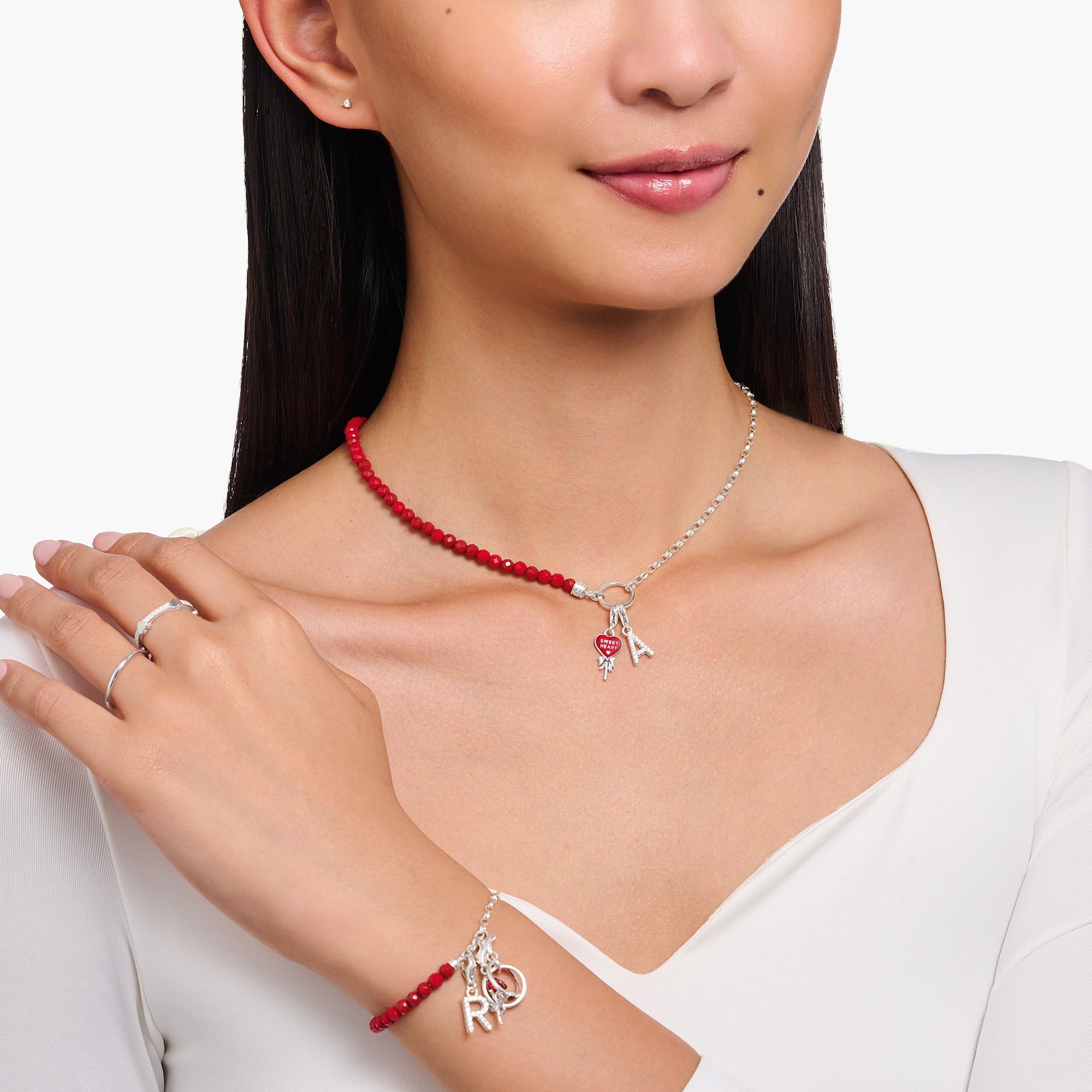 THOMAS SABO Charm-Kette »rote Beads und Gliederelemente, KE2190-007-10-L45v«, mit Koralle rekonstruiert