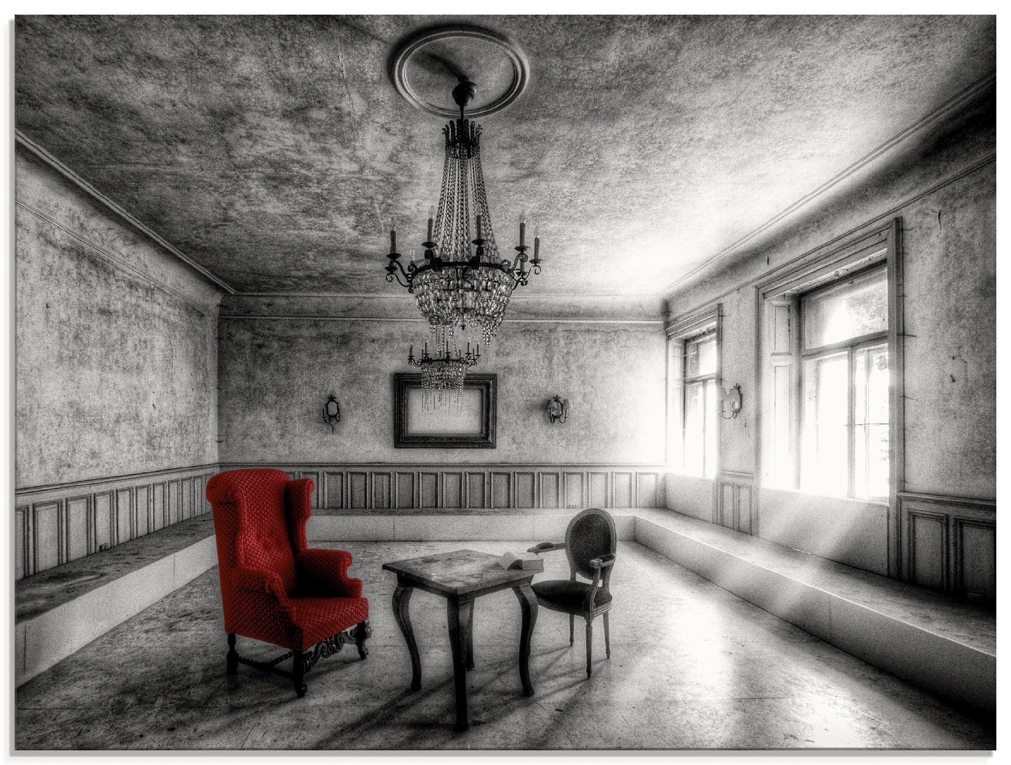 Artland Glasbild »Lost Place - Roter Sessel«, Architektonische Elemente, (1 St.), in verschiedenen Größen