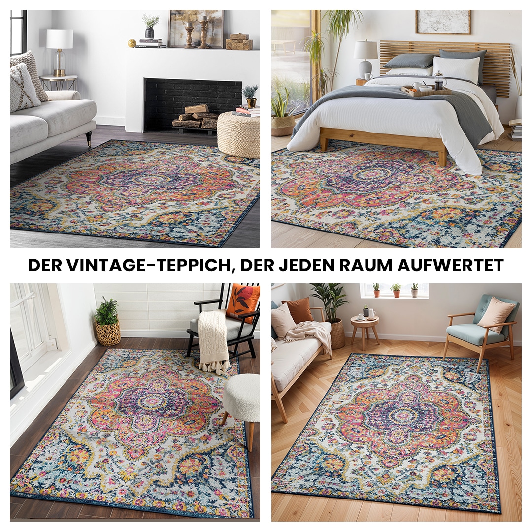 Livabliss Teppich »RABAT«, rechteckig, 8 mm Höhe, Vintage Orientteppich, Kurzflor Boho Wohnzimmerteppich, Läufer