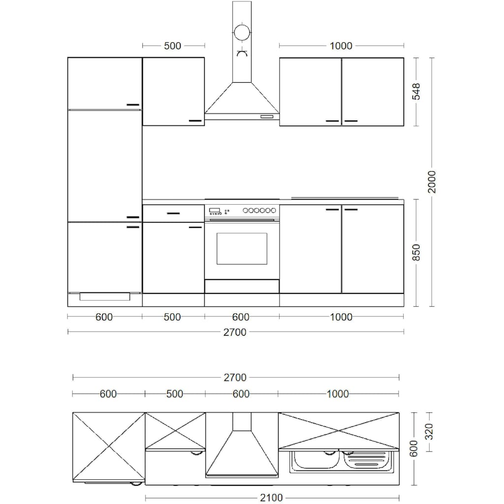 Flex-Well Küche »Lucca«, wahlw. mit E-Geräten, Breite 270 cm