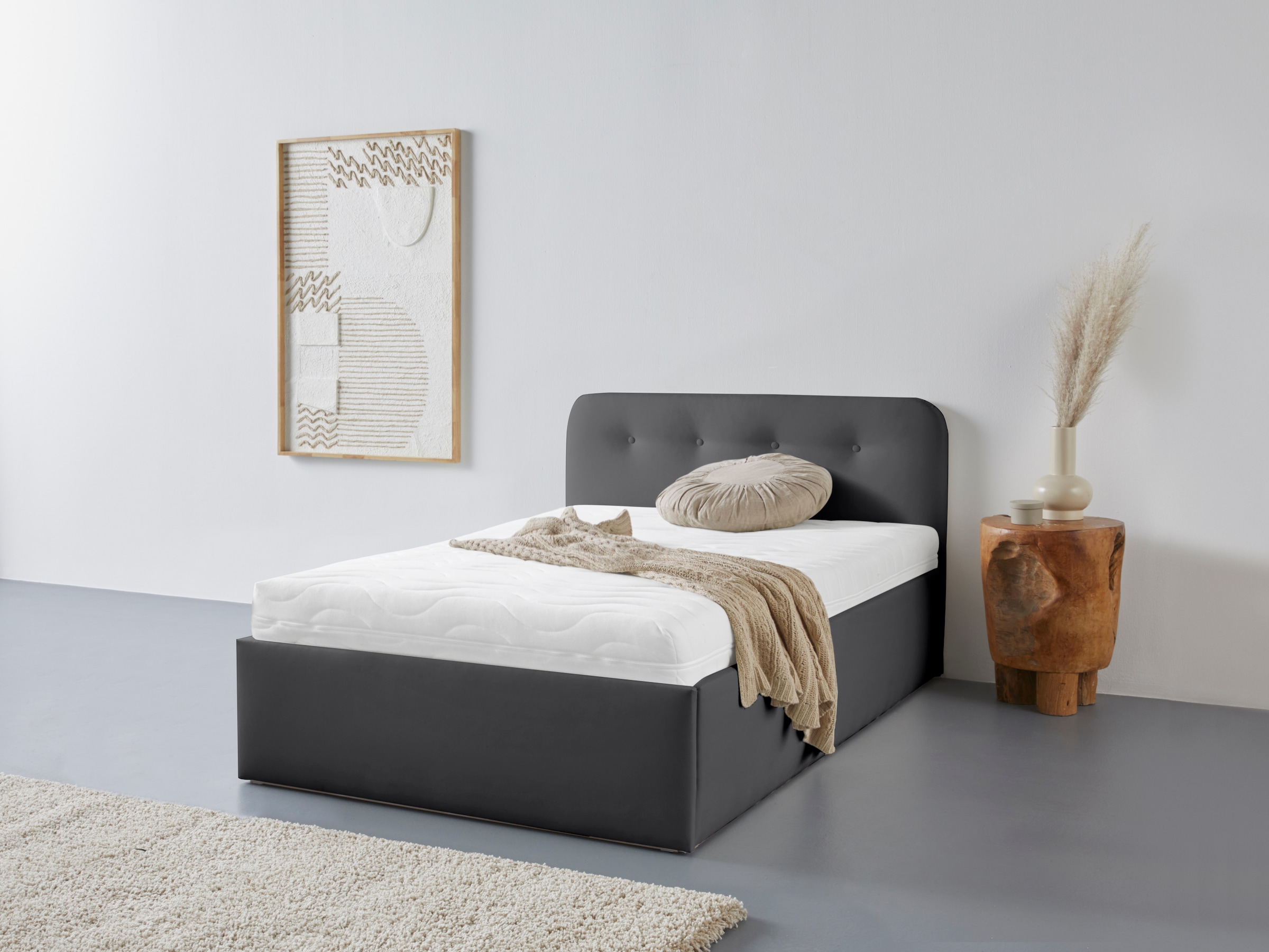 Westfalia Schlafkomfort, Polsterbett »Rostock« auch mit Stauraum und Kopfteilverstellung erhältlich, schwarz, Bezug 100% Polyurethan, Polsterung: 