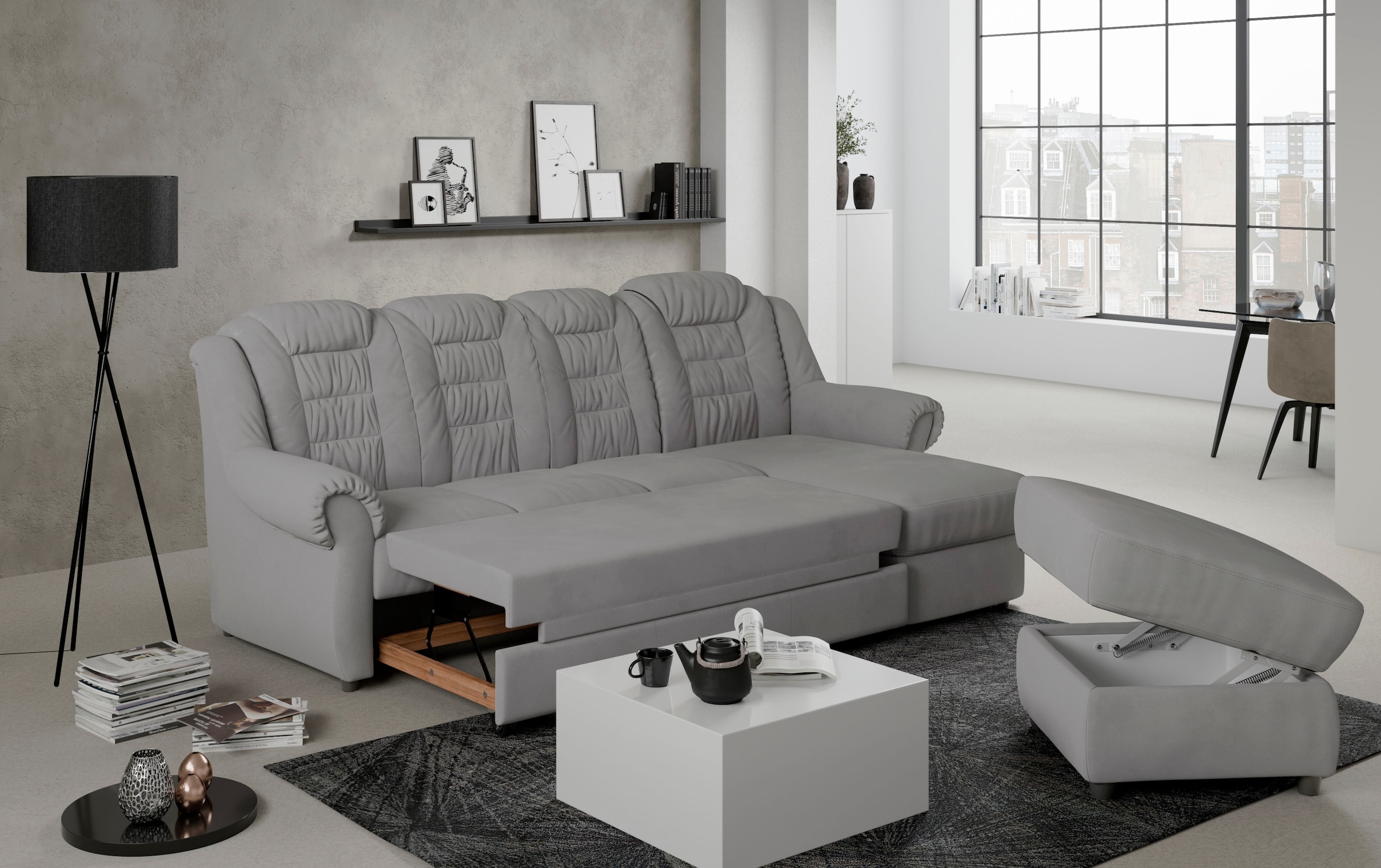 Home affaire Ecksofa »Boston L-Form«, mit hoher Rückenlehne, wahlweise mit Bettfunktion