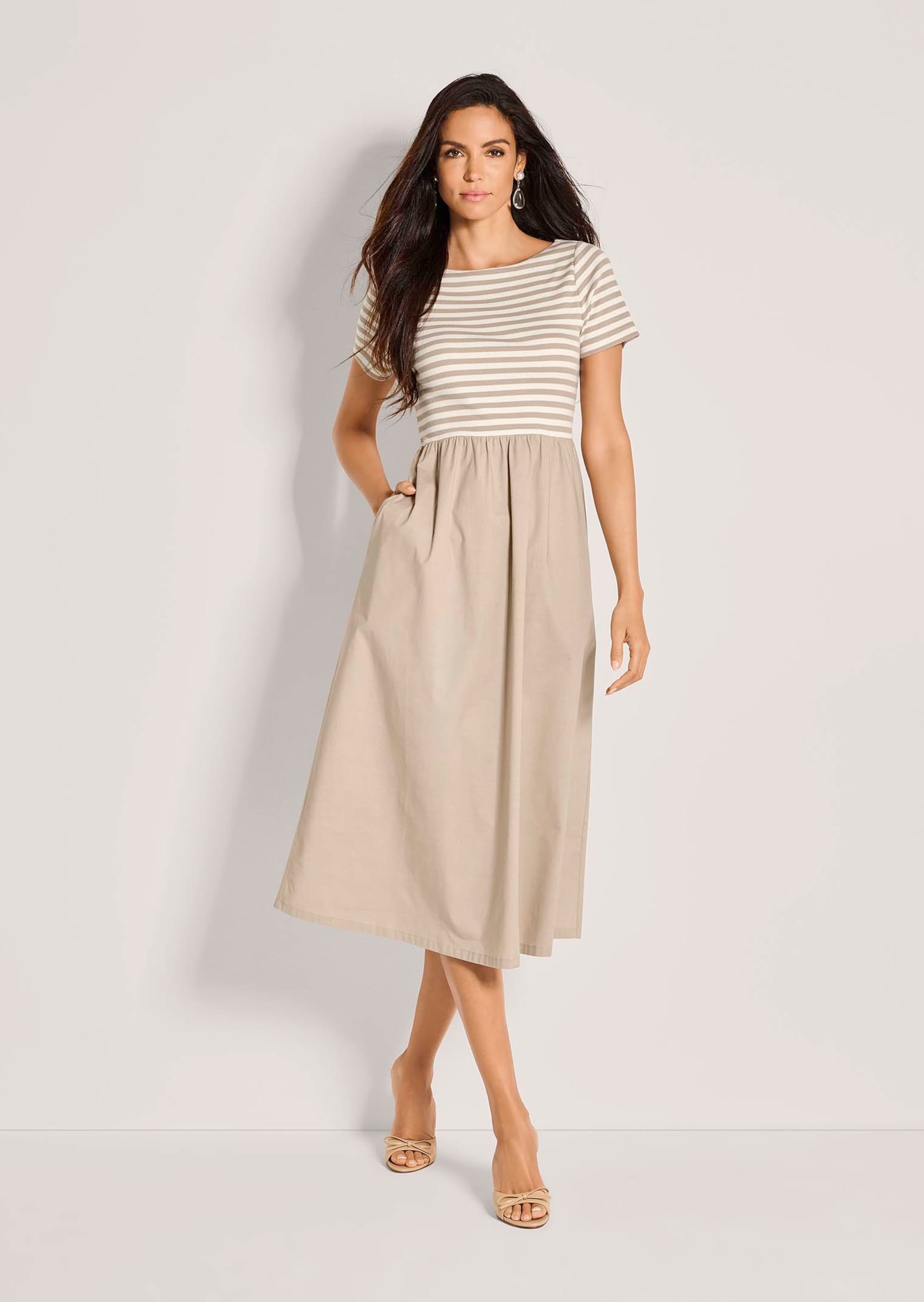 MADELEINE Midikleid »Jerseykleid Baumwollkleid mit Streifendetails« Nahttasche Seitennahttaschen