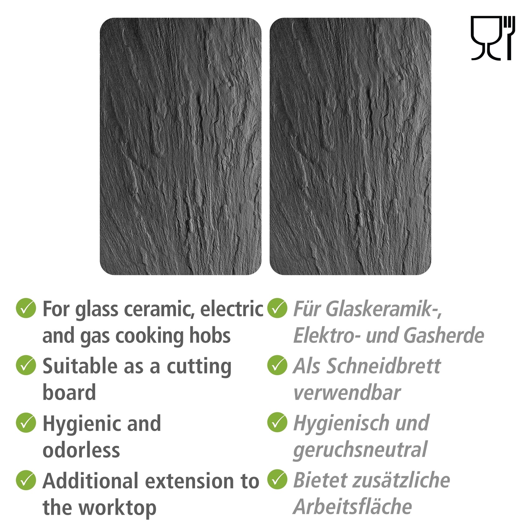 WENKO Herdblende-/Abdeckplatte »Universal Modell Schiefer«, (Set, 2 tlg.), Herdabdeckung für alle Herdarten, kratzfest, mit rutschfesten Füßen