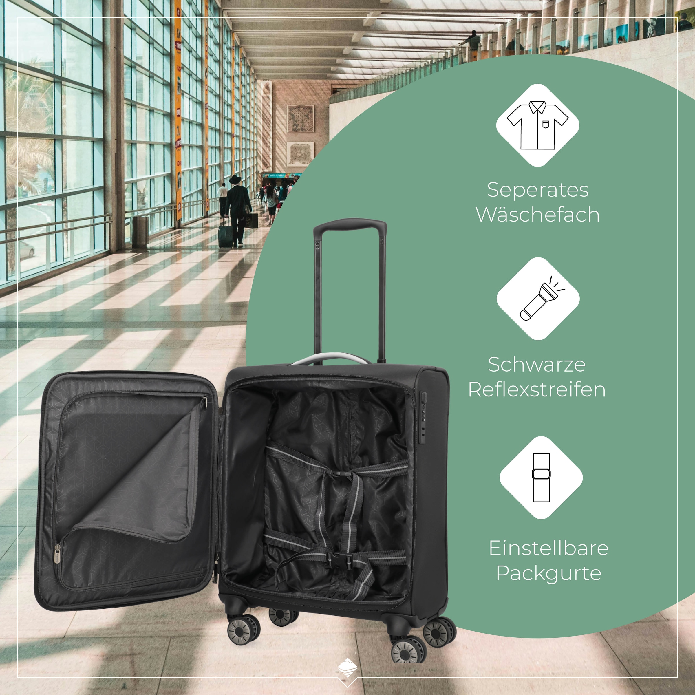 travelite Handgepäck-Trolley »JETPACK Max 4 Cabin Handgepäck Koffer« 41 l 4 Rollen Weichgepäck, passend für Ryanair, Condor und viele gängige Airlines