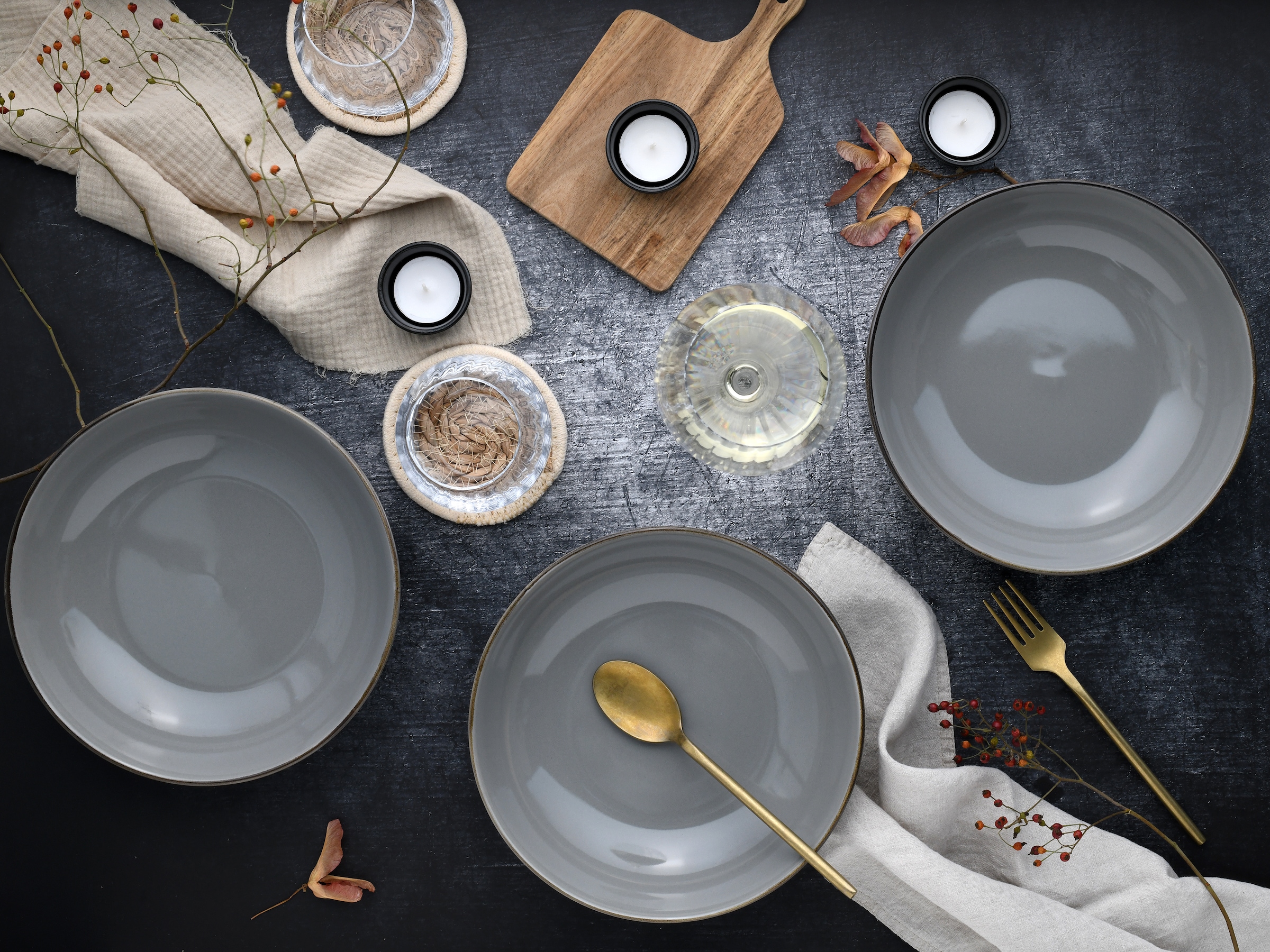 CreaTable Schale »Nature Collection, Poke Bowl, Ø 22,5 cm, 4-tlg« 4 Stk. aus Steinzeug Handwerklicher Look, Vintage, Höhe 6 cm