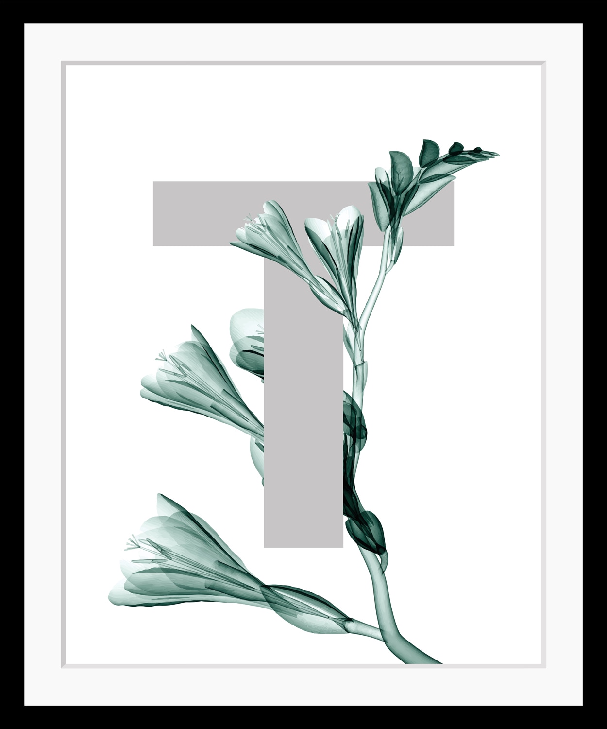 queence Bild »T-Flower«, Buchstaben, gerahmt, Blume, Blätter