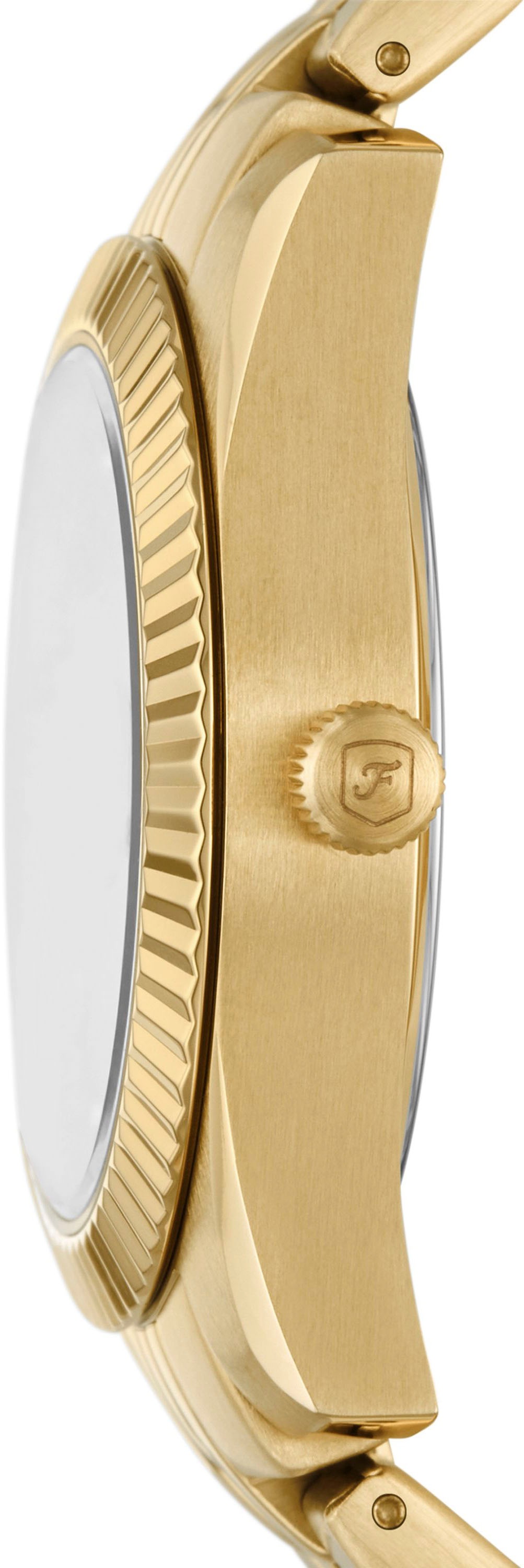Fossil Quarzuhr »SCARLETTE MINI«, Armbanduhr, Damenuhr, Edelstahlarmband, analog, Tag, Glassteine