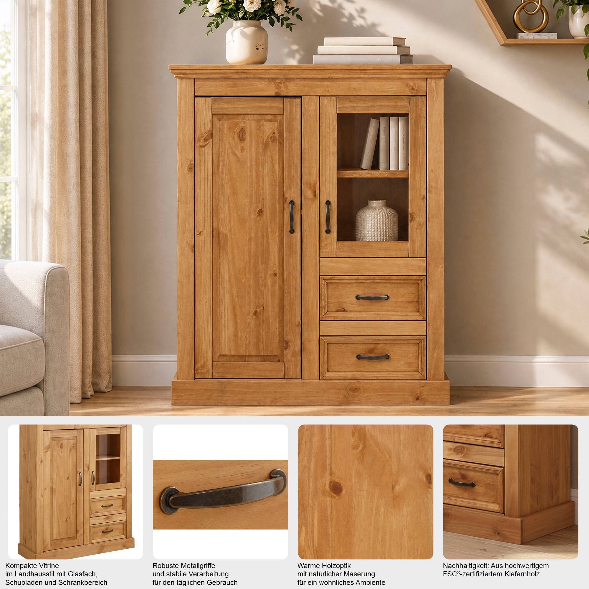 OTTO home Highboard »Selma« Vitrine, Breite 100 cm