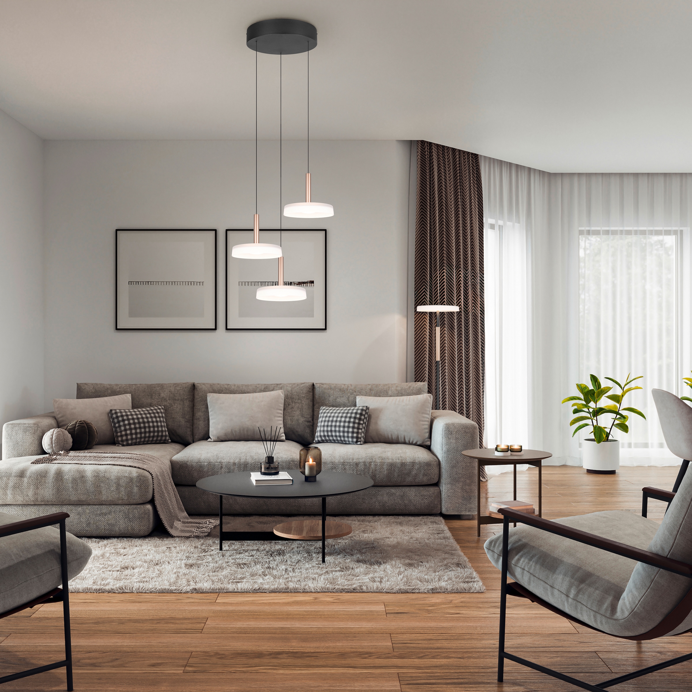 TRIO Leuchten LED Pendelleuchte »CELESTE dimmbare LED Hängelampe aus Metall und Glas, 7,5W, 750 Lumen« LED-Board 1 Stk. Warmweiß 3-flammig einfach höhenverstellbar von 50-200 cm 3-Stufen Dimmfunktion