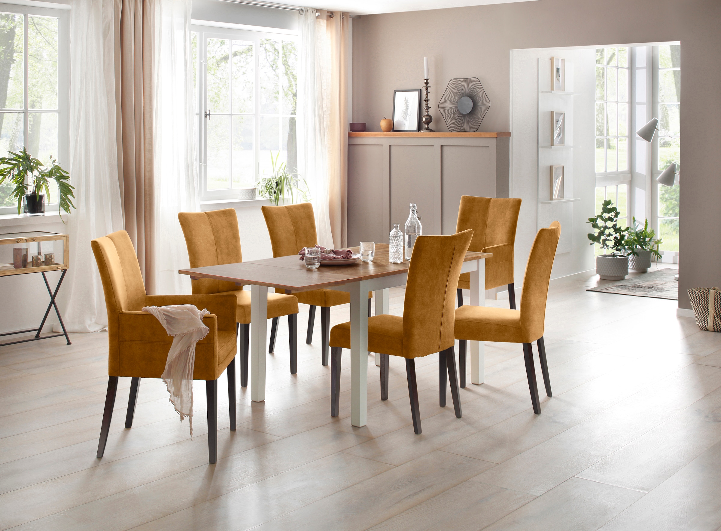 Home affaire 4-Fußstuhl »Aspen«, (Set), 2 St., Samtvelours, Beine aus massiver Buche, wengefarben lackiert