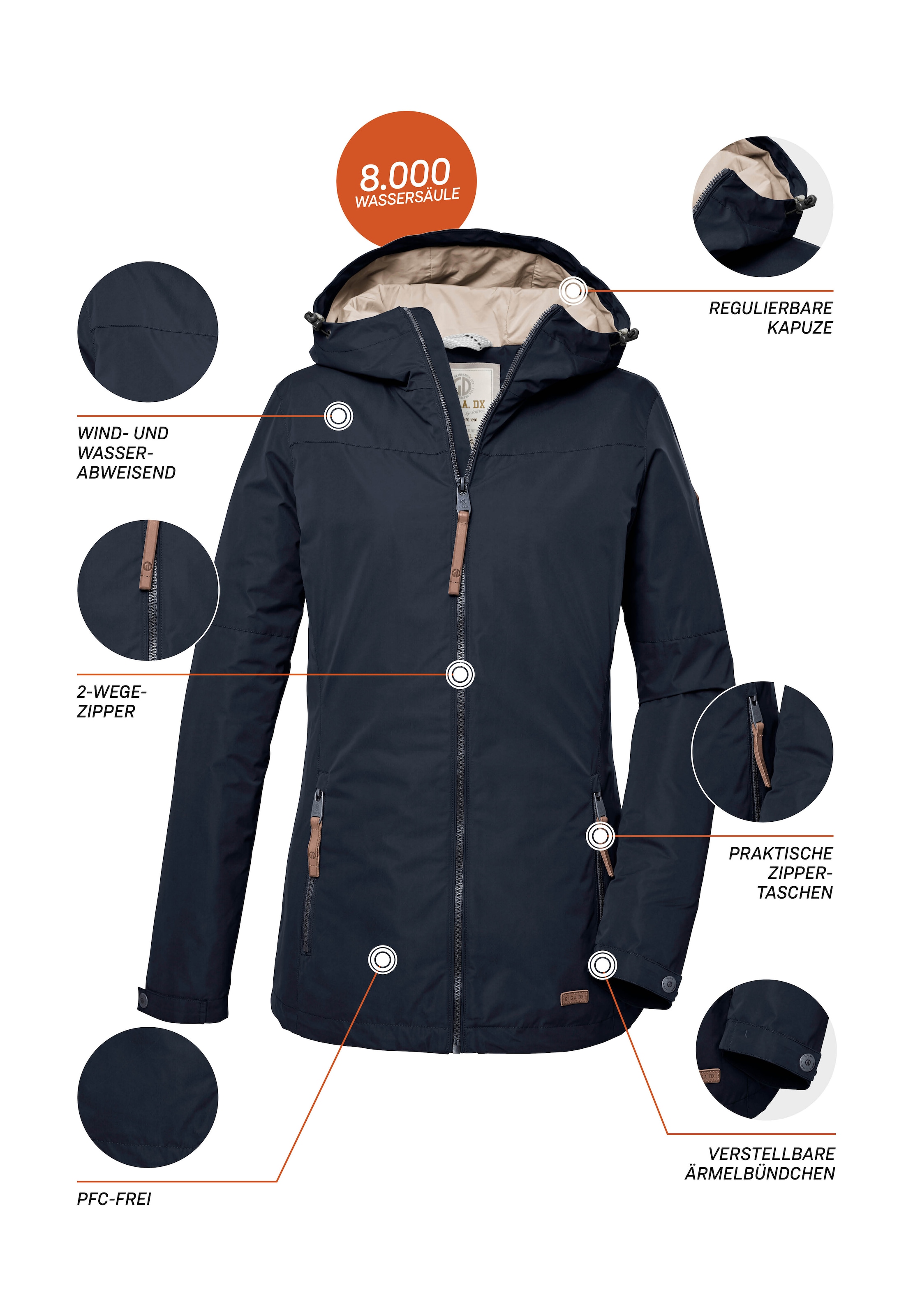 G.I.G.A. DX by killtec Funktionsjacke »GS 18 WMN JCKT«, Wasserabweisende Jacke mit Kapuze, Kinnschutz und viel Stauraum