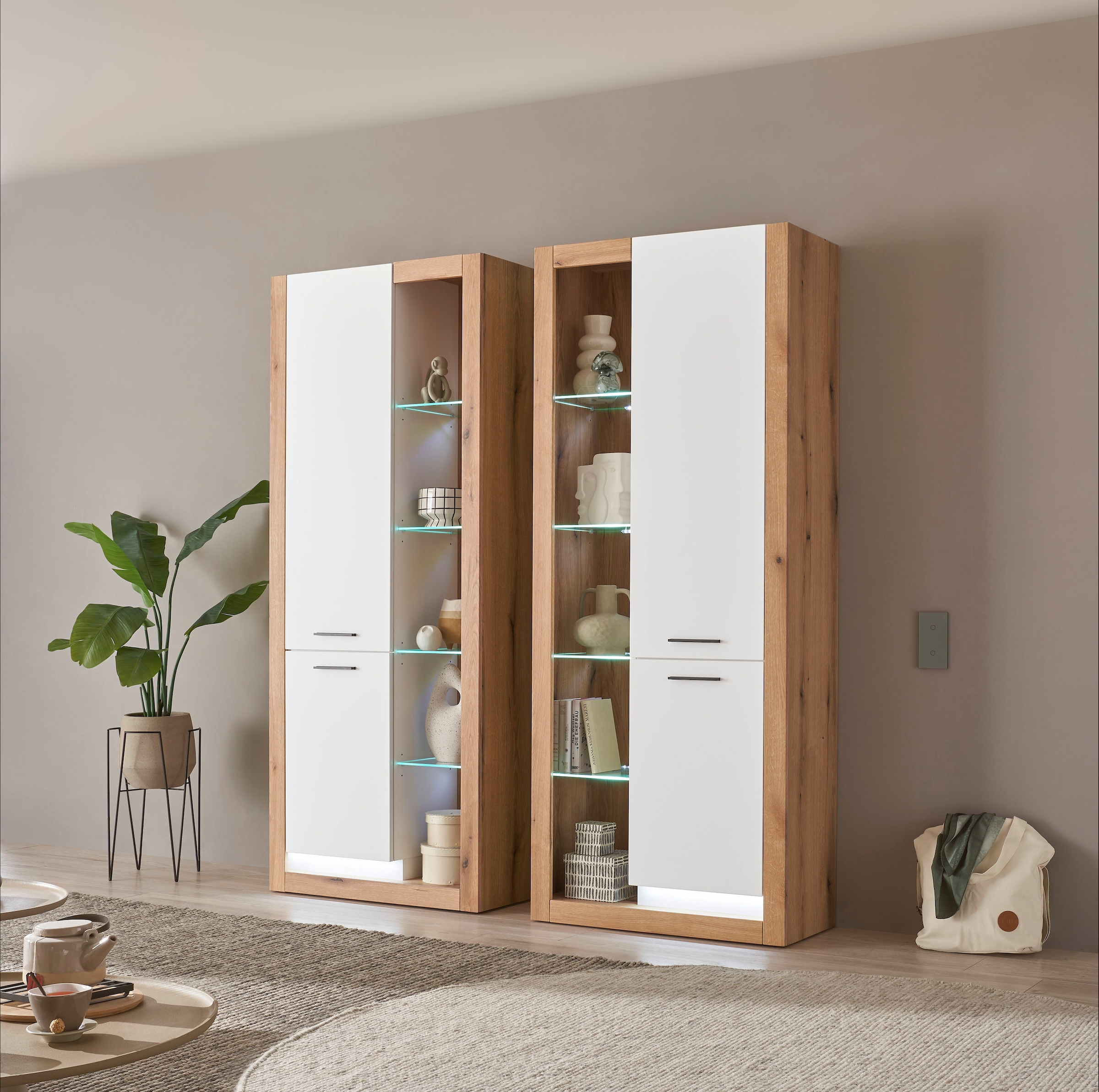 Home affaire Wohnwand »Brixen, moderne Anbauwand, Wohnzimmer-Set, Eiche Evoke Dekor mit Weiß« Set, 2 Stk. tlg.