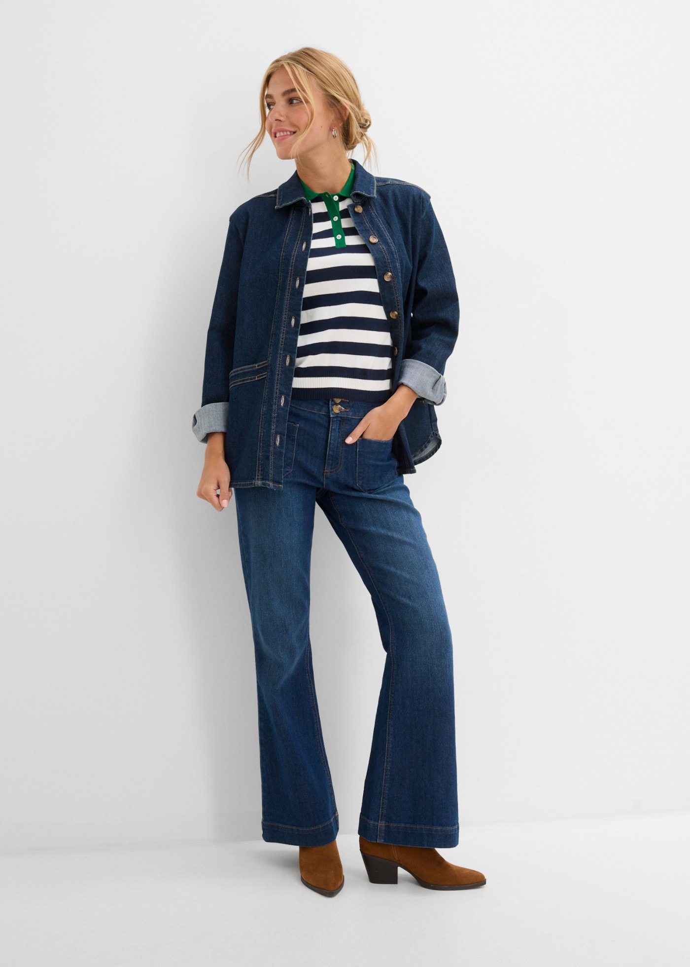 bonprix Jeansjacke Regular Fit, Langarm, aus Baumwolle, Casual-Stil