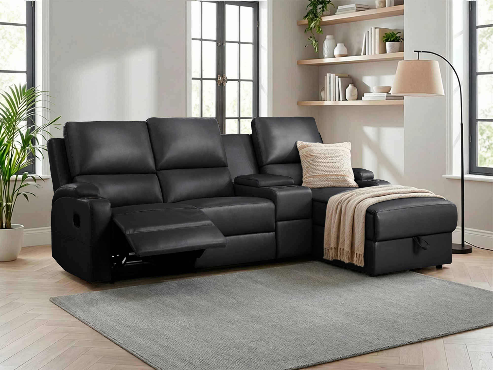 OTTO home Ecksofa »NAPORI Multimediasofa, 3er Kinosessel XXL, L-Form, 3 Bezugsstoffe« Kinosofa mit Relaxfunktion, Getränkehalter, Staufach und Staukasten