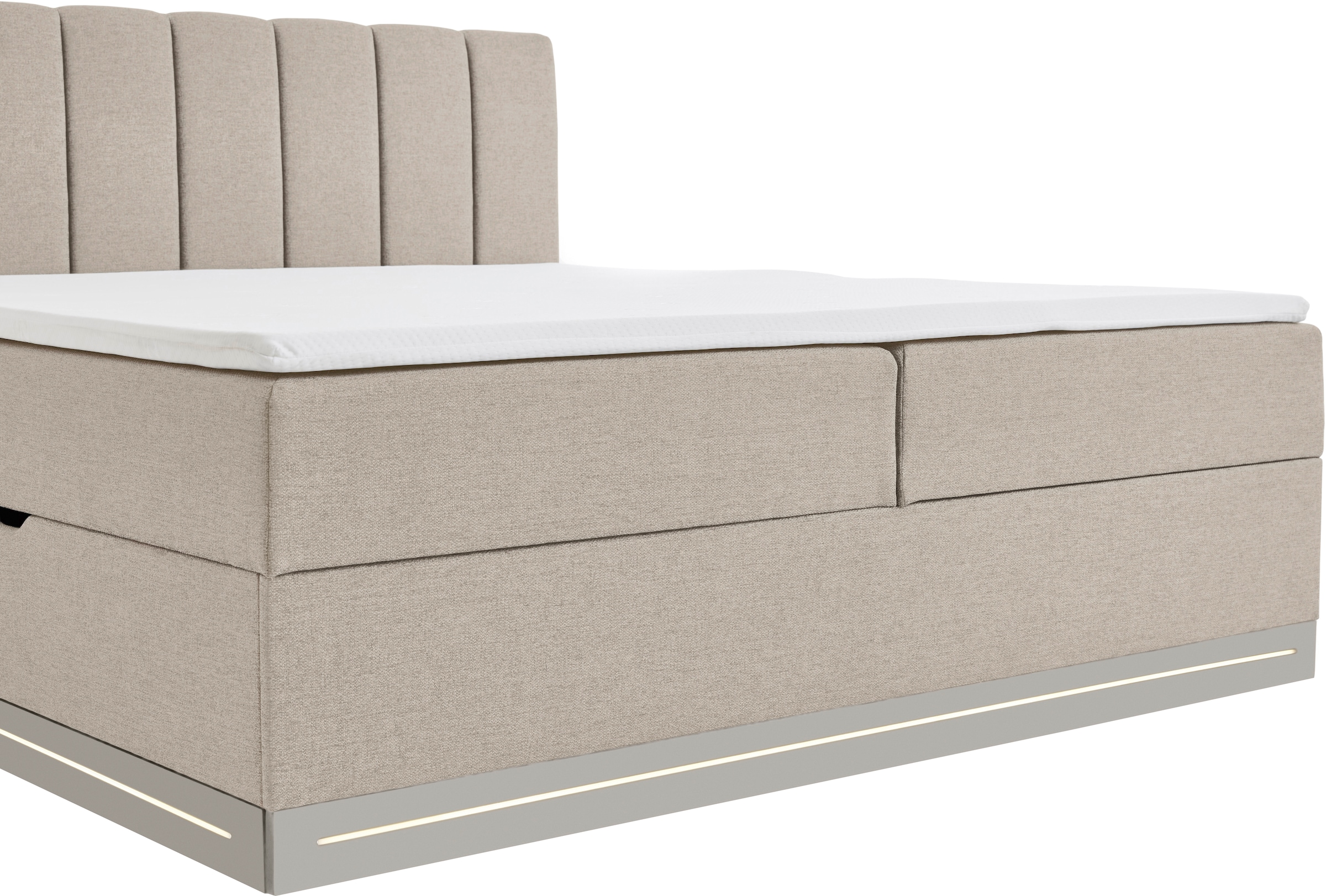 Home affaire Boxbett »WAKKANAI, Polsterbett mit Bettkasten, inkl. Taschfederkernmatratze H3« mit PUR-Schaum-Topper, mit LED-Lichtleiste, LIegefläche 180x200cm