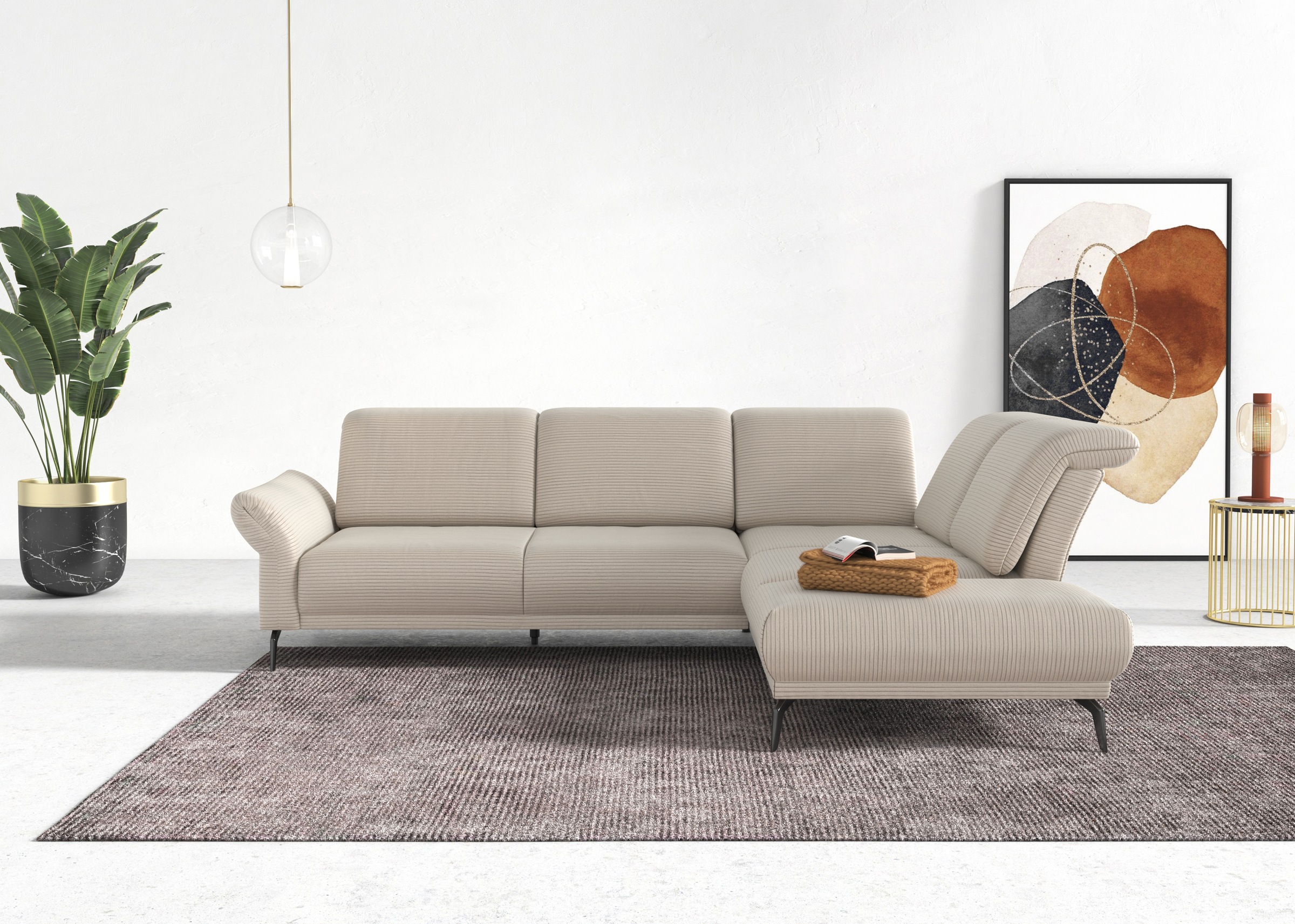 INOSIGN Ecksofa »Coco L-Form« Sitztiefen-, Arm- und Kopfteilverstellung, Cord-Bezug, Fußhöhe 15 cm