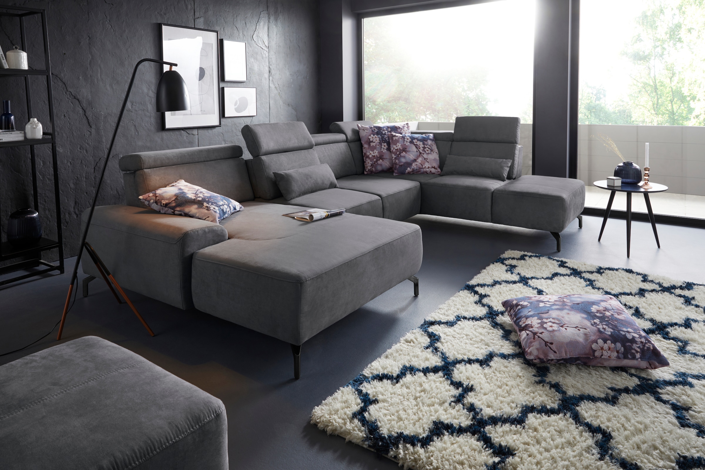 sit&more Wohnlandschaft »Gizeh U-Form«, 15 cm Fußhöhe, inklusive Sitztiefenverstellung und Kopfteilverstellung