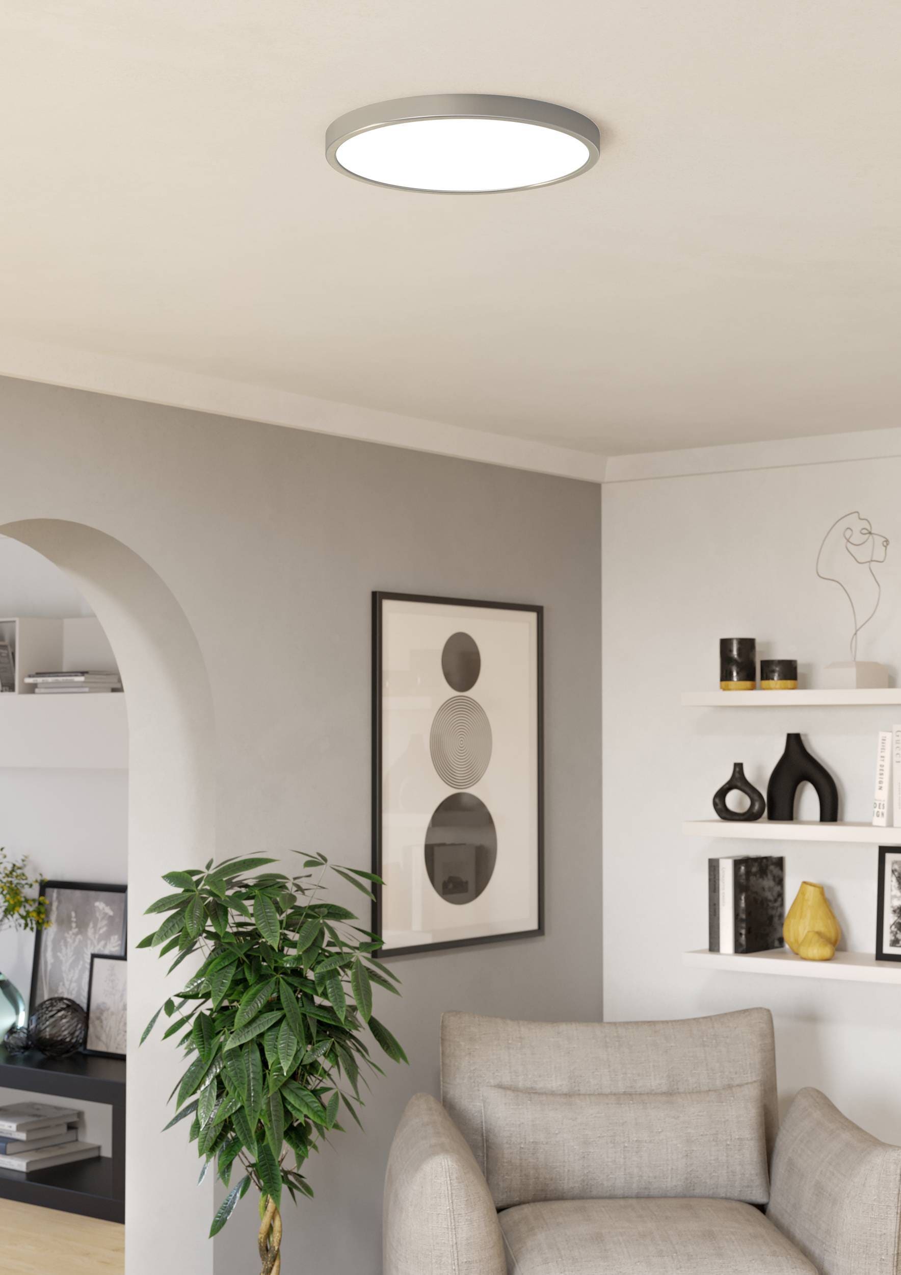 EGLO Aufbauleuchte »Fueva 6 Aufbaulampe, Metall und Kunststoff, silber, weiß, Deckenlampe« LED-Modul 1 Stk. Kaltweiß | Neutralweiß | Warmweiß Aufbauleuchte - H2,5 x Ø38,9 cm - nickel-matt - 17W inkl.