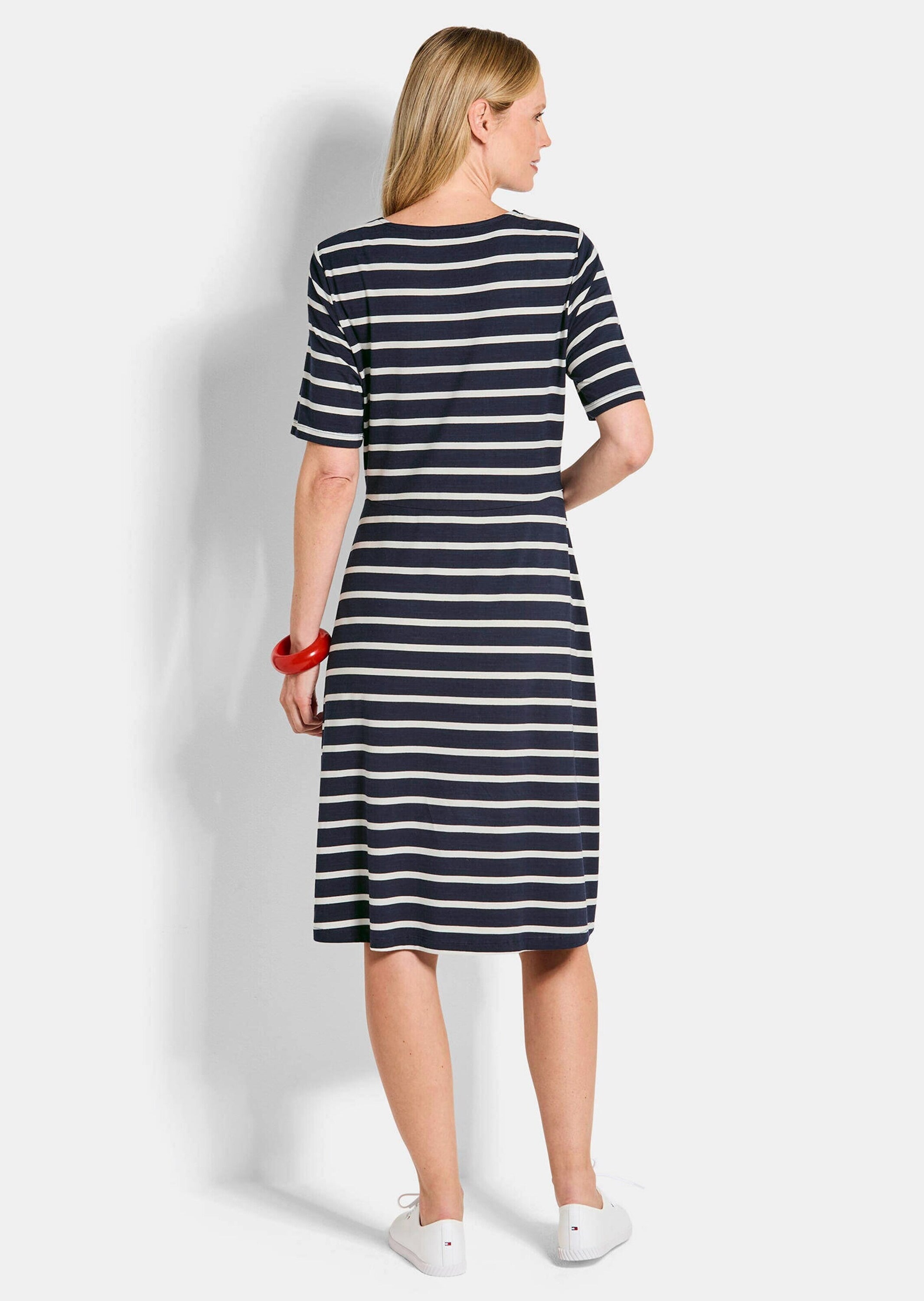 GOLDNER Sommerkleid »Kurzgröße Viskosekleid im Streifen-Look« Ohne Taschen stretchbequemer Viskosejersey