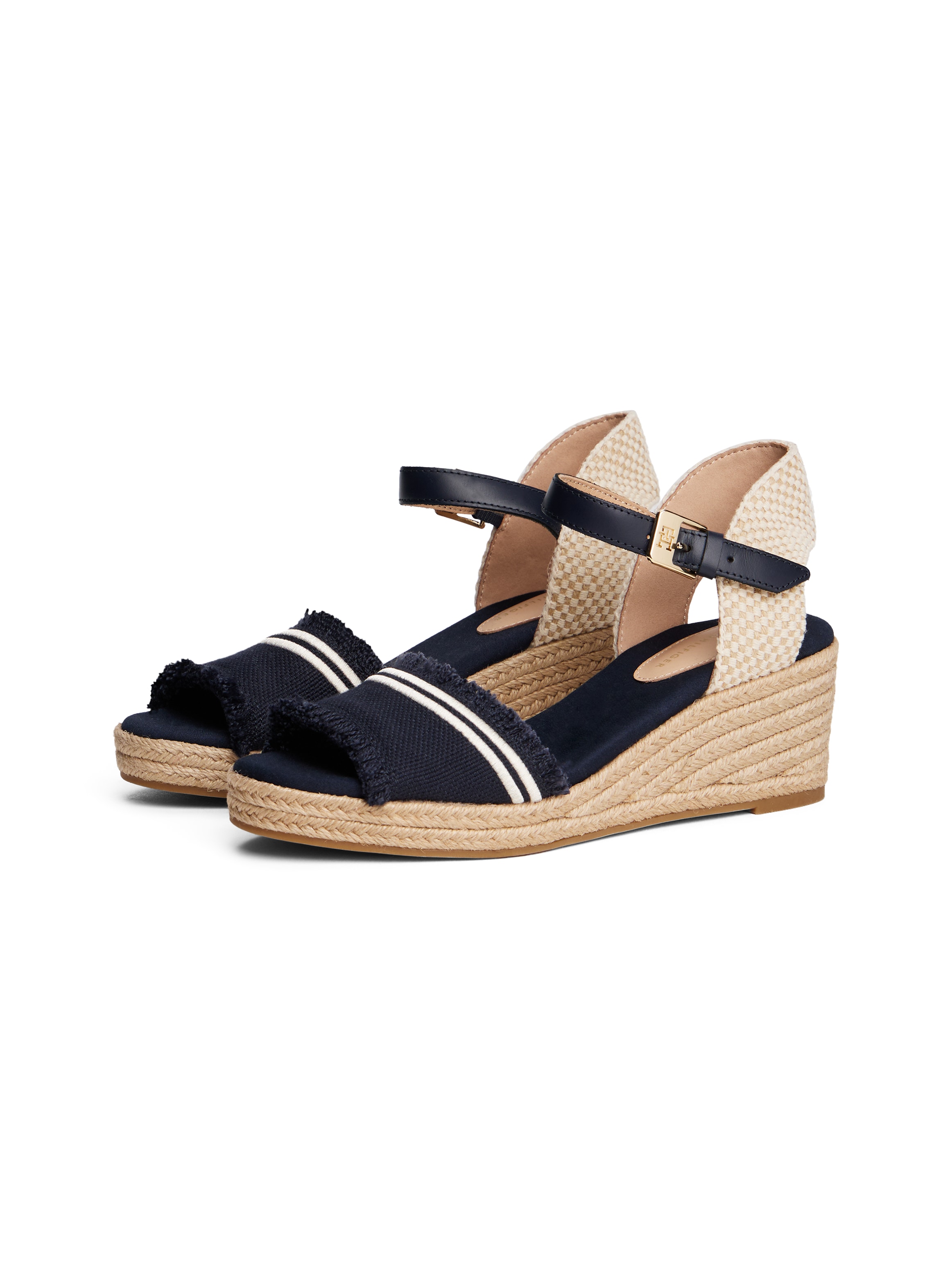 Tommy Hilfiger Keilsandalette »FRINGE CANVAS MEDIUM WEDGE«  , Plateau, Sommerschuh, Riemchensandale mit Streifen