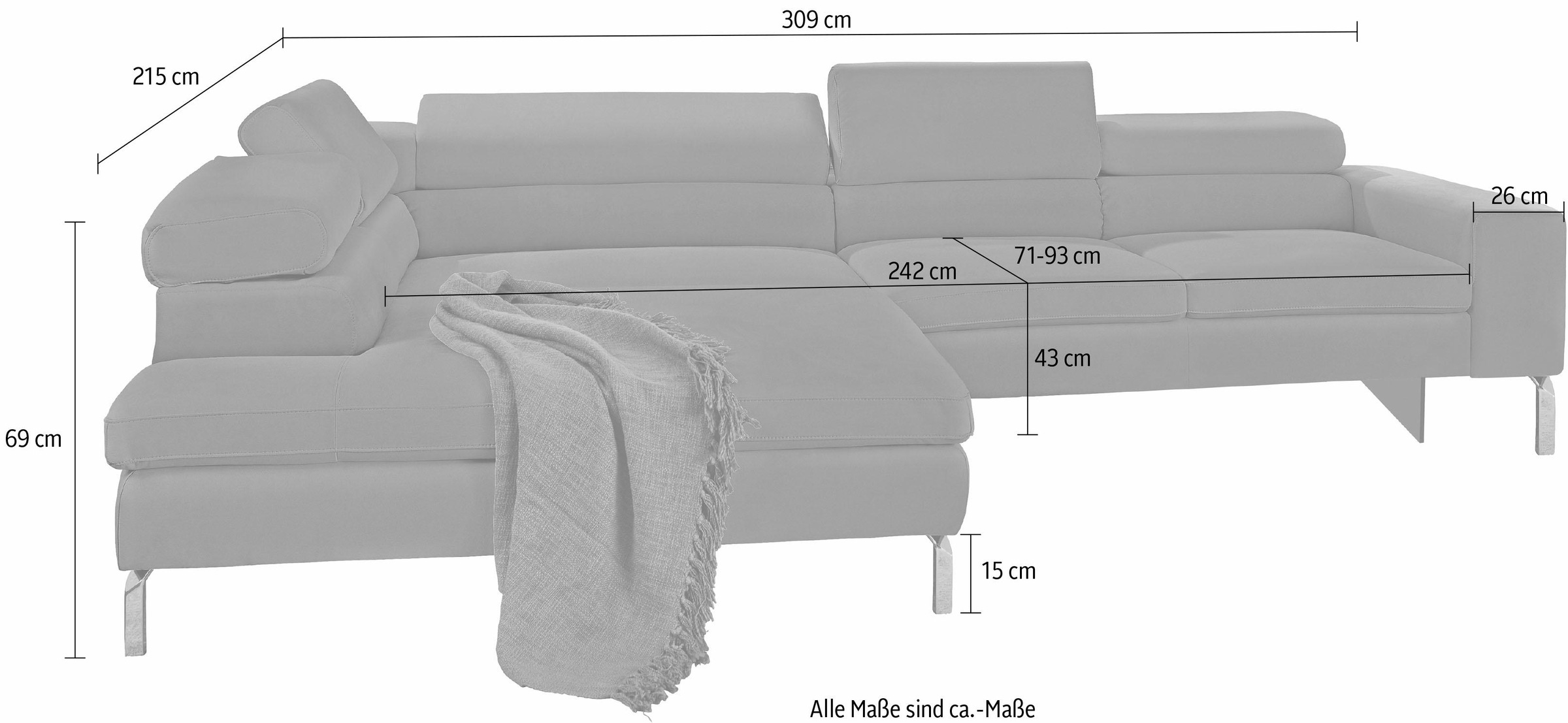 GALLERY M branded by Musterring Ecksofa »Felicia L-Form«, mit Metallfuß, wahlweise mit manuellem oder motorischem Sitzvorzug