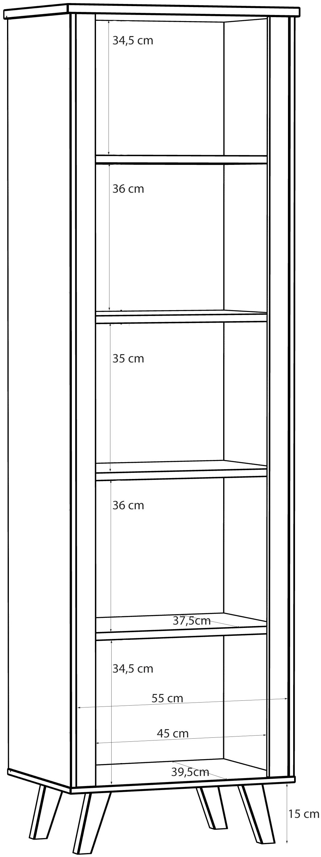 FORTE Wandregal »Vankka Regal«, (B/H/T 59,7/201,5/41,7 cm), Regal, Holzfüße, 5 offene Fächer, Einlegeböden variabel einsetzbar
