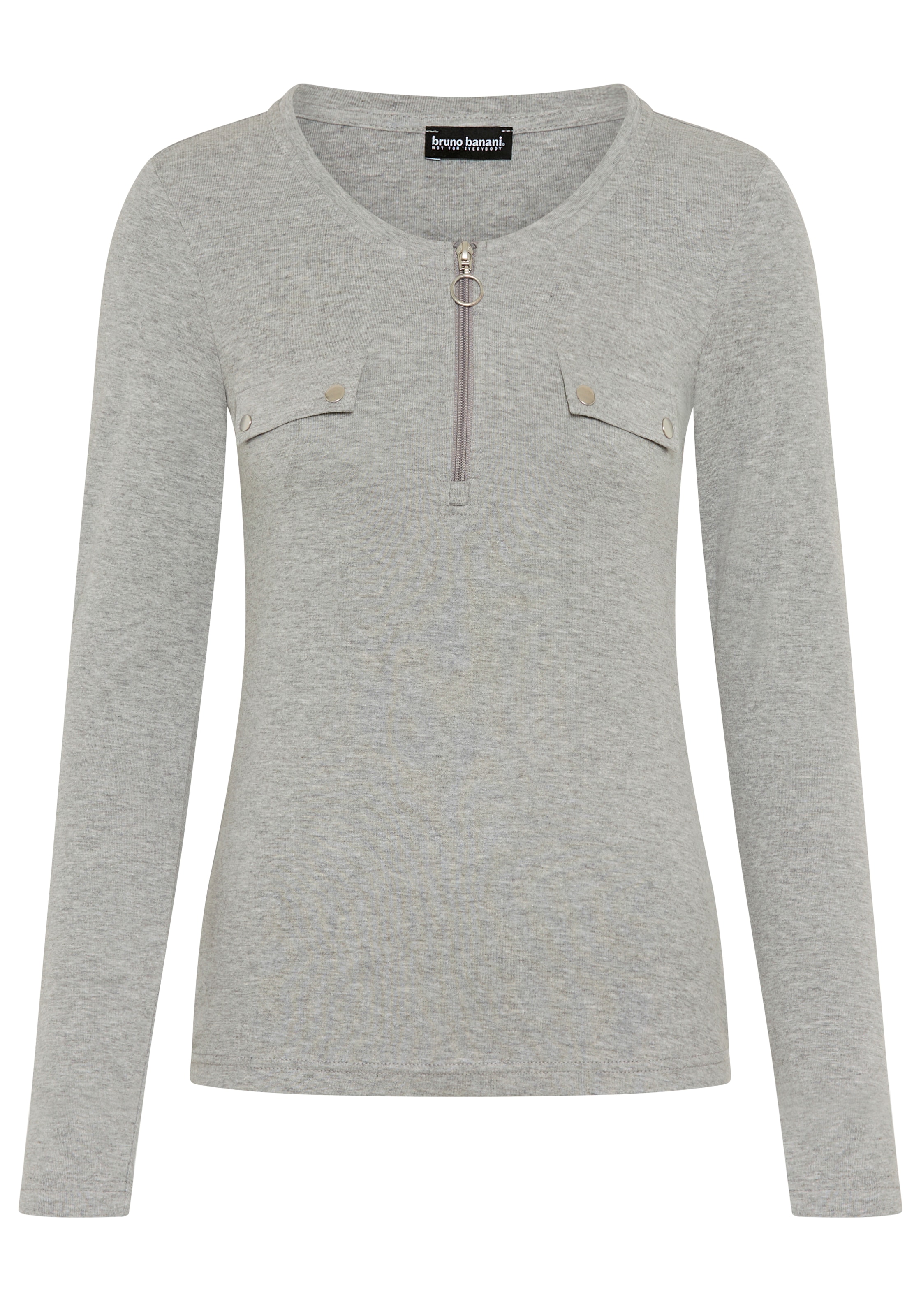 Bruno Banani Longsleeve mit Rundhalsausschnitt, figurbetonte Passform, hüftbedeckende Länge