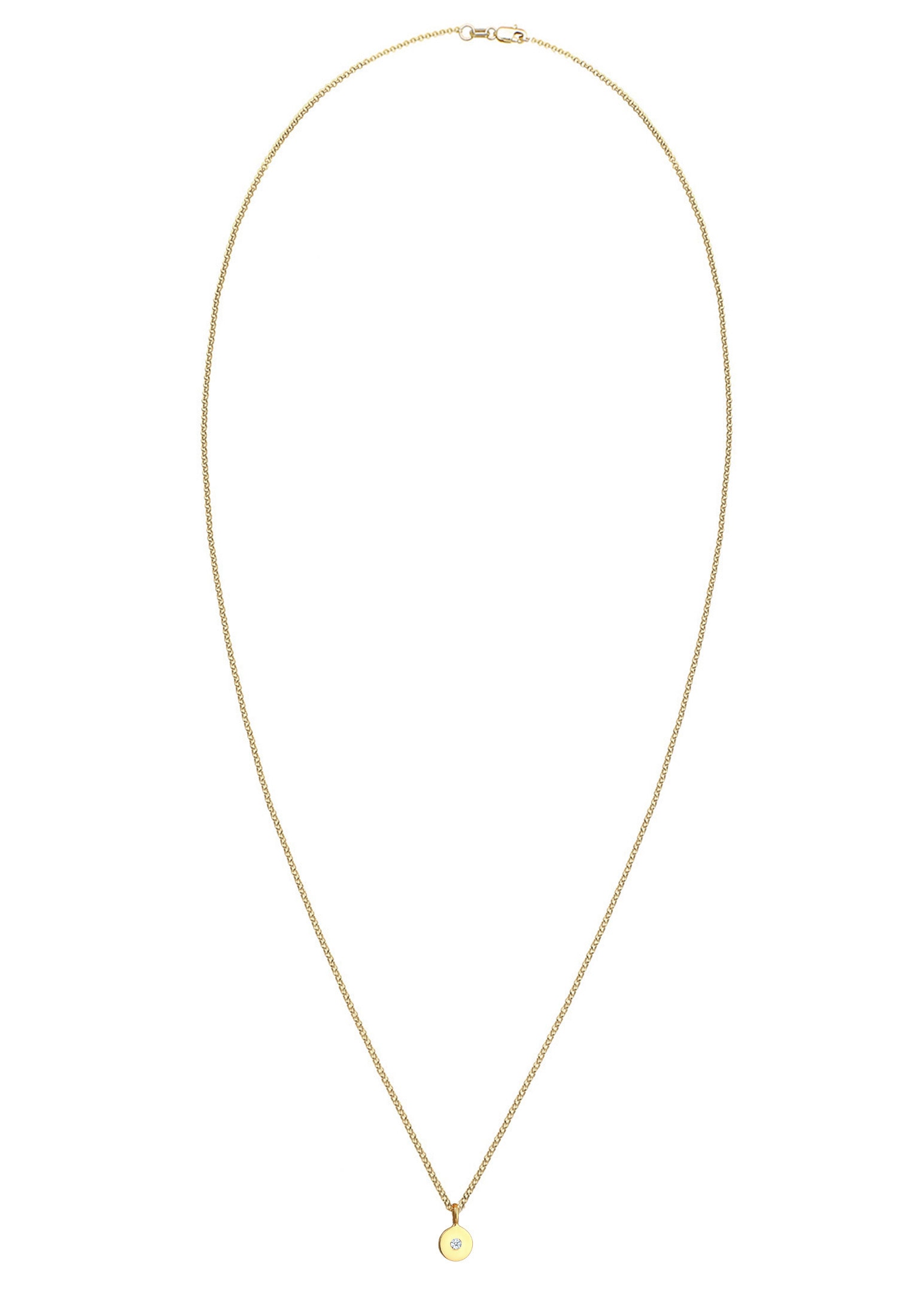 Elli DIAMONDS Silberkette »Halskette Plättchen Rund Diamant (0.015 ct.) 375er Gelbgold«