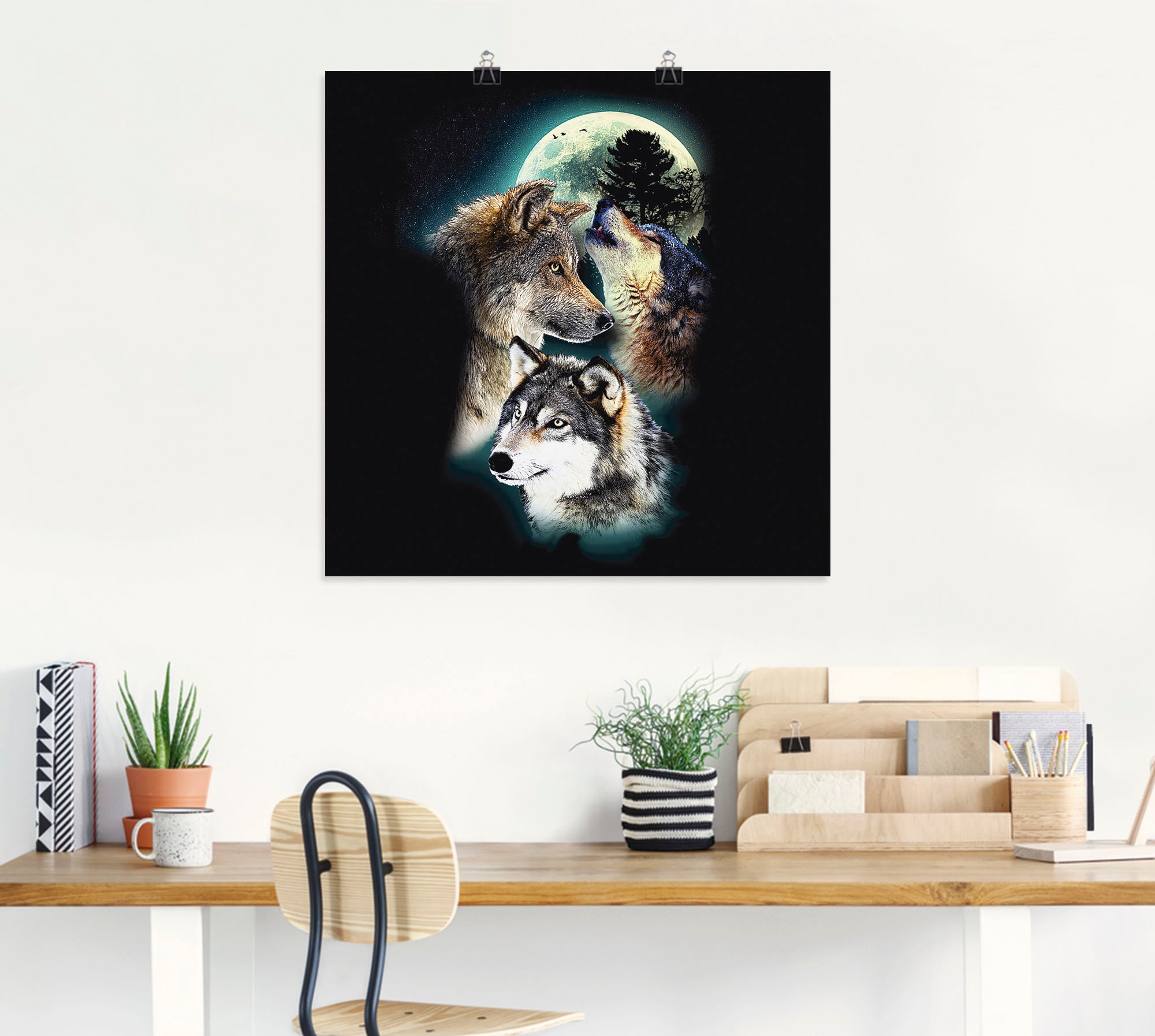 in Wandbild Mond«, Leinwandbild, Wölfe Wildtiere, Größen auf Wolf als Artland versch. Poster St.), Wandaufkleber mit bestellen Alubild, »Phantasie (1 oder Raten