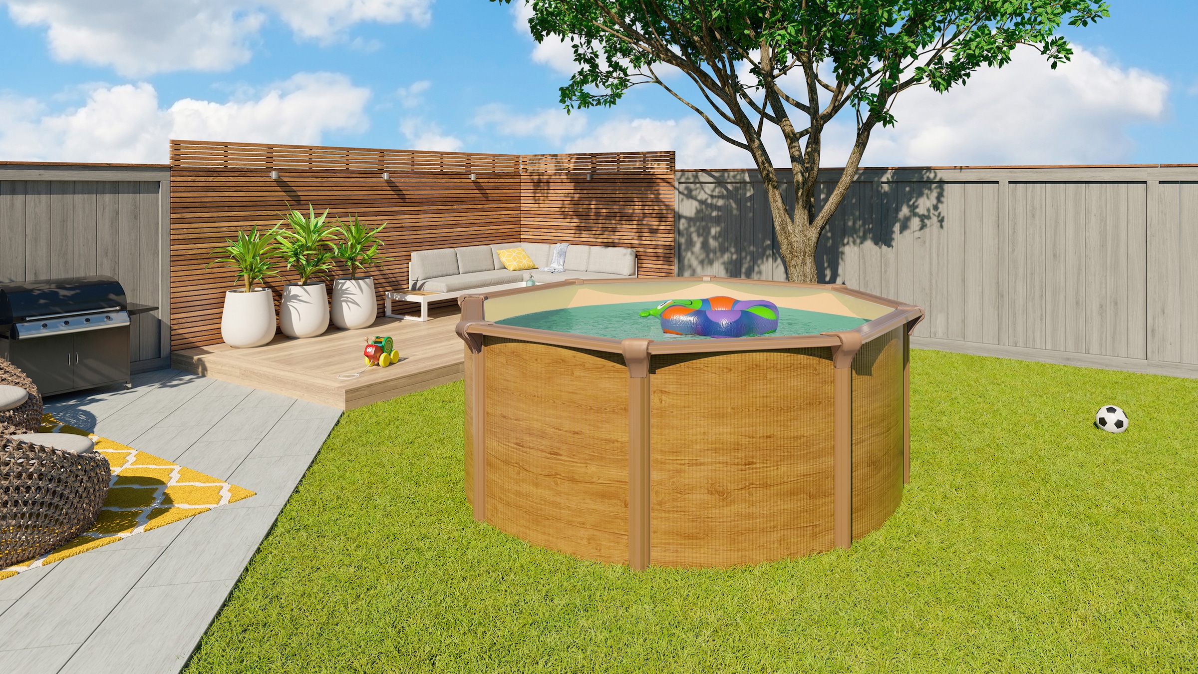KWAD Rundpool »Green line Evolution«, (Komplett-Set, 10 tlg.), 4,6x1,32 wood Folie in blau, sand oder grau erhältlich