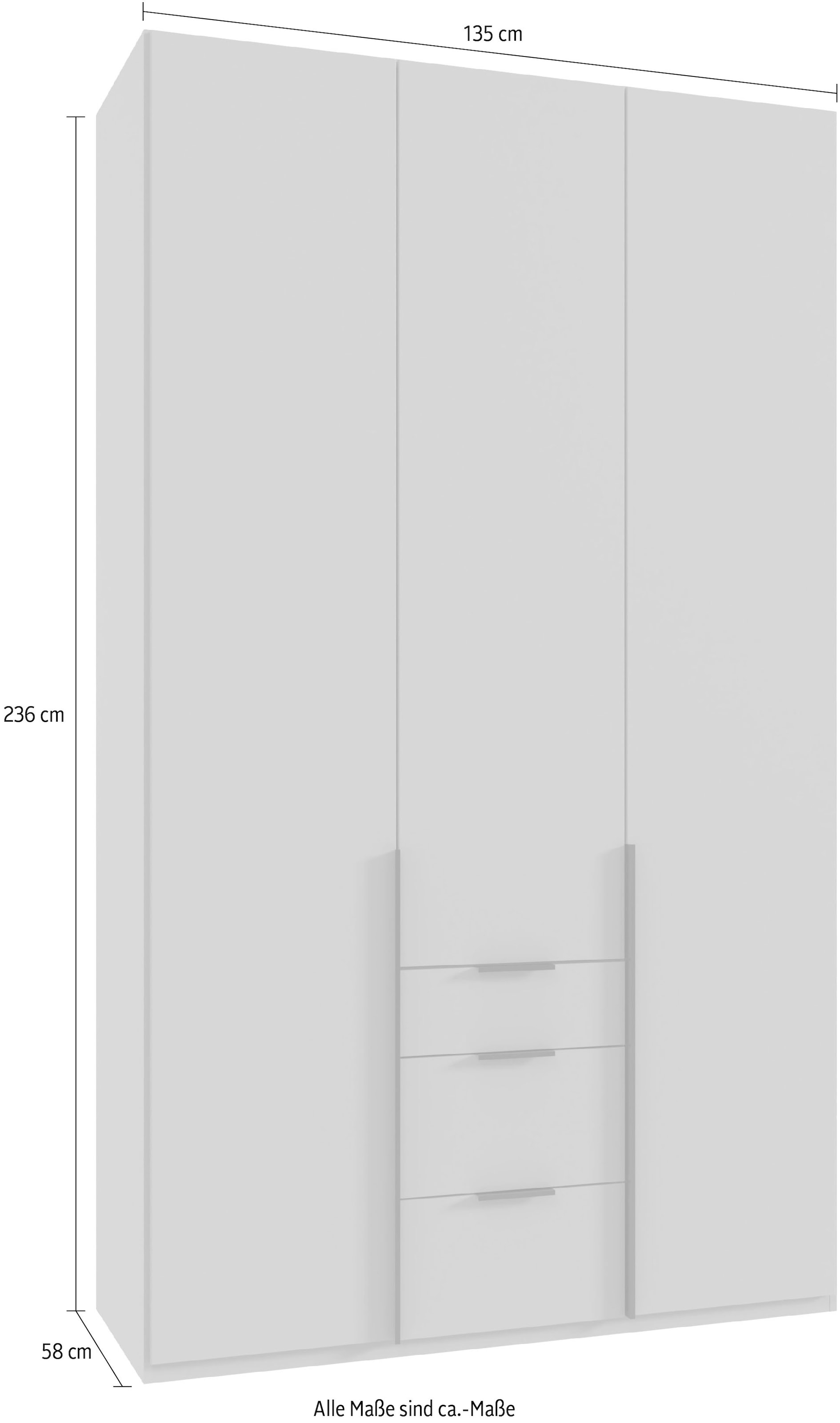 Wimex Kleiderschrank »Mugano, in vielen Breiten, 208 oder 236cm hoch, Made in Germany«, (mit langen oder kurzen Griffen aus Metall), wahlweise mit oder ohne Spiegel, mit Schubladen