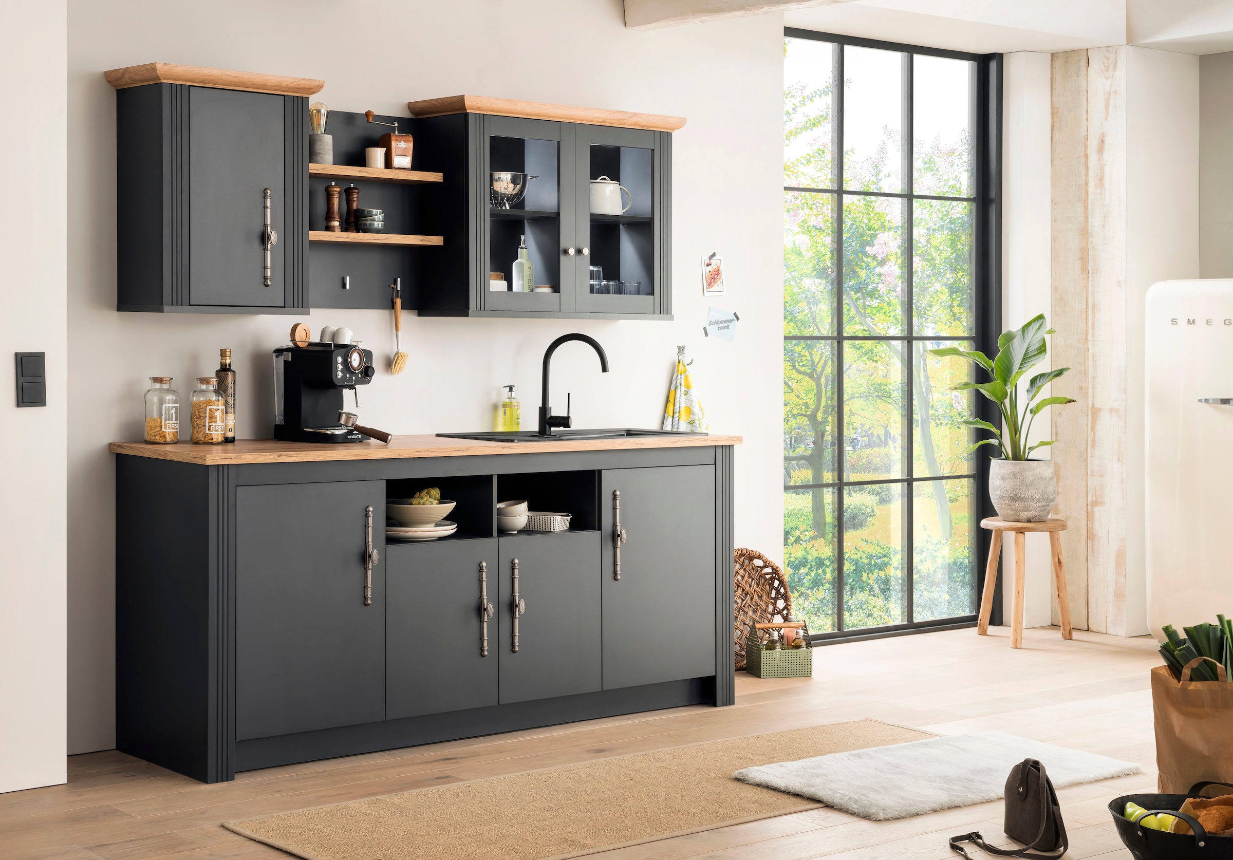 KOCHSTATION Spülenschrank »Westminster«, im romantischen Landhausstil, Breite 204 cm